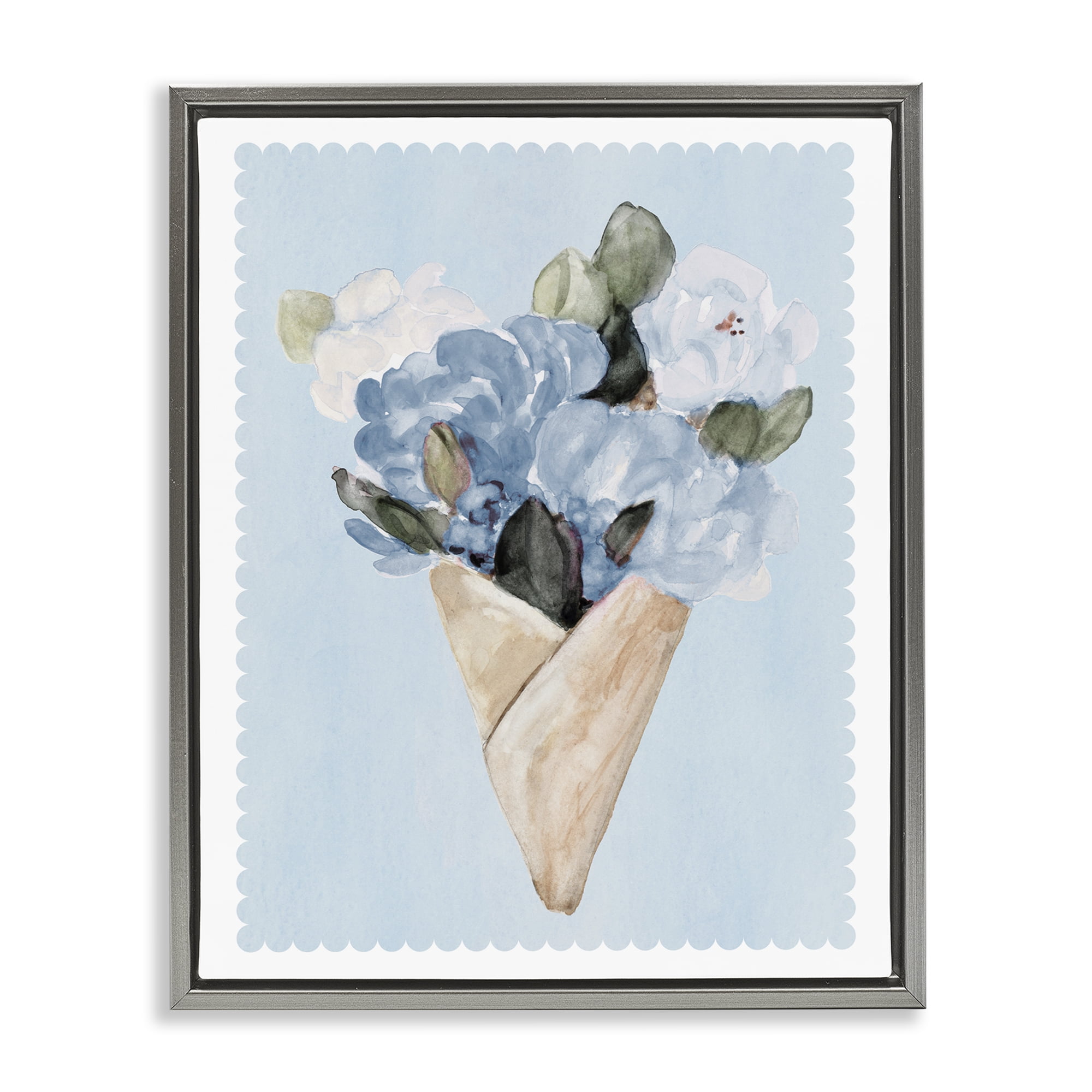 Stupell Industries Blue Gift Bouquet Gray Framed Floater Canvas Wall Art, design by Lanie Loreth