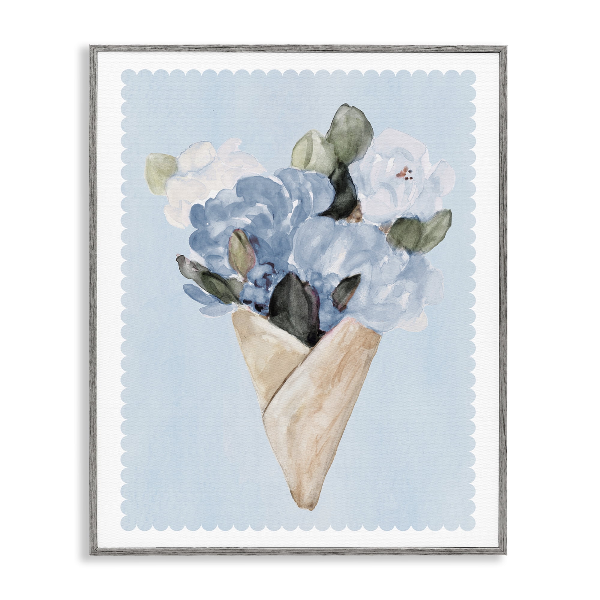 Stupell Industries Blue Gift Bouquet Gray Framed Giclee Art, design by Lanie Loreth