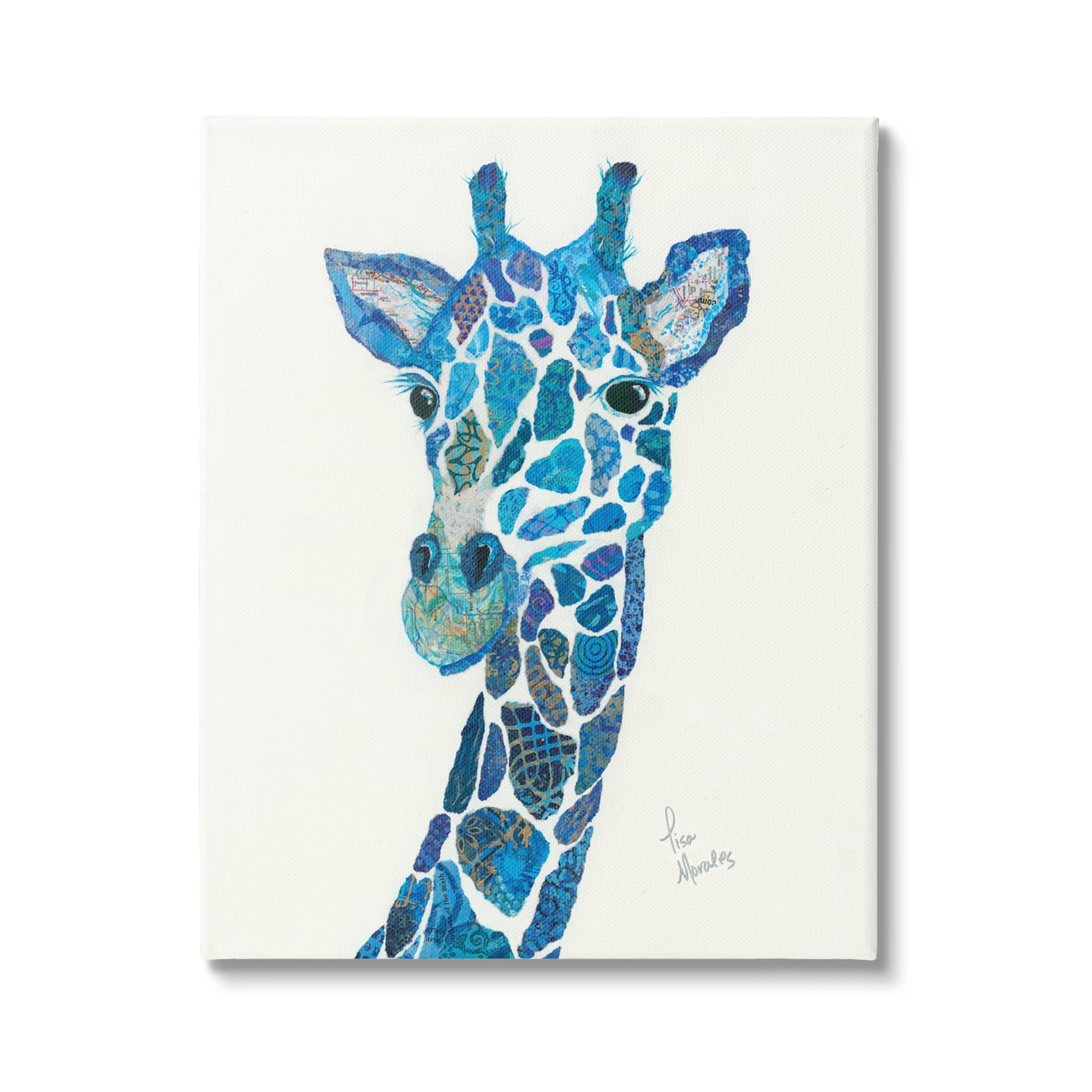 Stupell Industries Blue Giraffe Varied Collage Assortment Animal Painting Graphic Art Gallery Wrapped Canvas Print Wall Art, Design by Lisa Morales