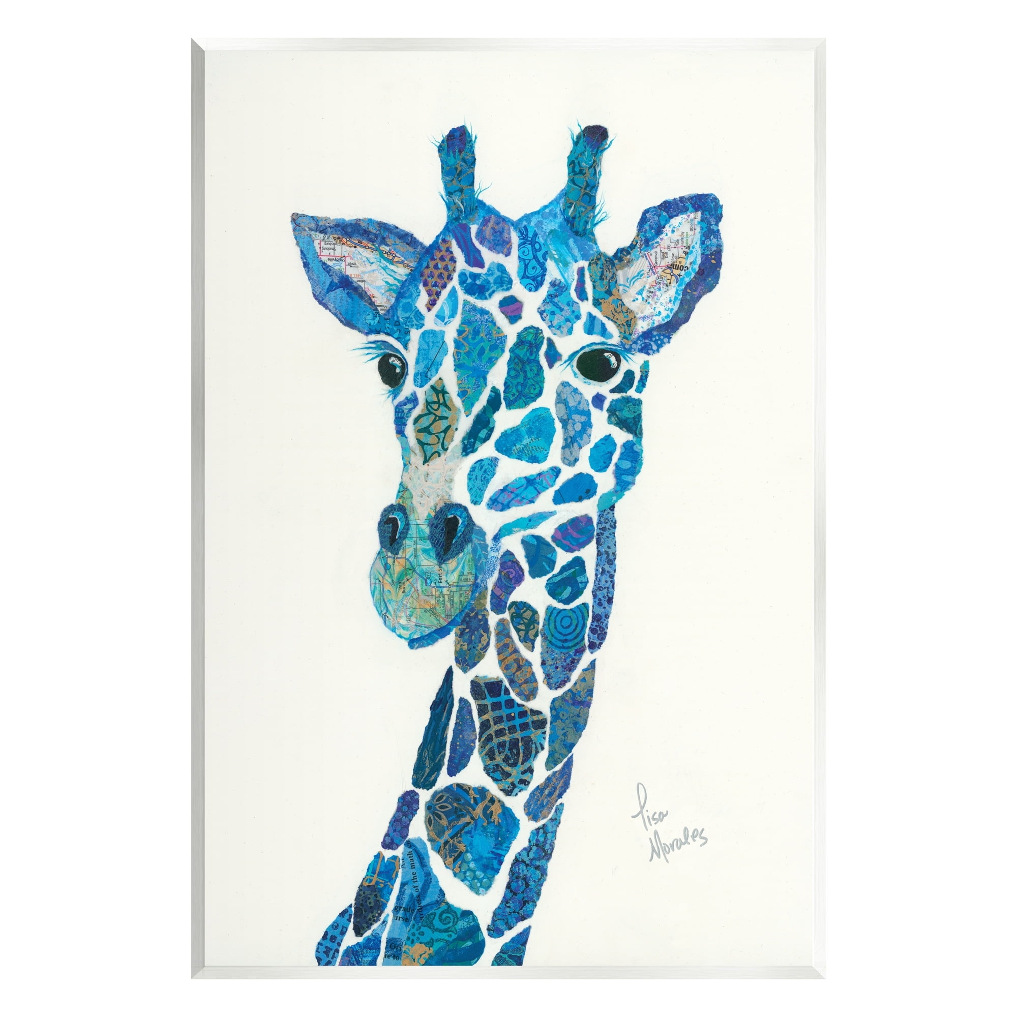 Stupell Industries Blue Giraffe Varied Collage Assortment Animal Painting Graphic Art Unframed Art Print Wall Art, Design by Lisa Morales
