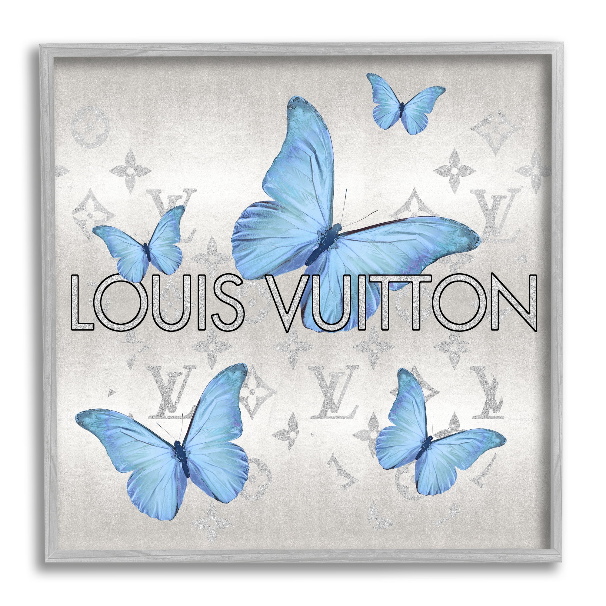 Stupell Industries Blue Glam Butterflies Animals & Insects Painting Gray Framed Art Print Wall Art, 17 x 17