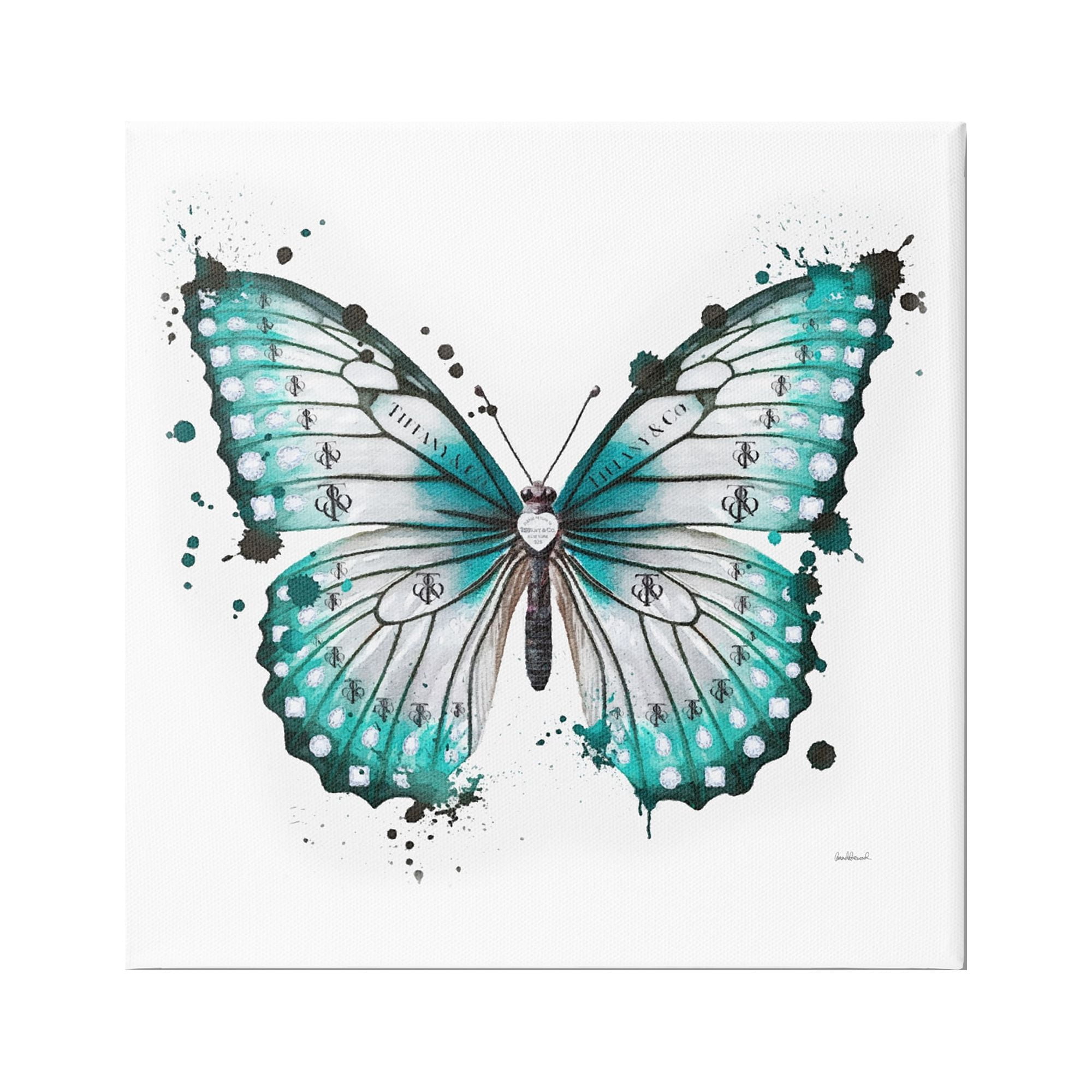 Stupell Industries Blue Glam Butterfly Animals & Insects Painting Gallery Wrapped Canvas Art Print Wall Art, 17 x 17