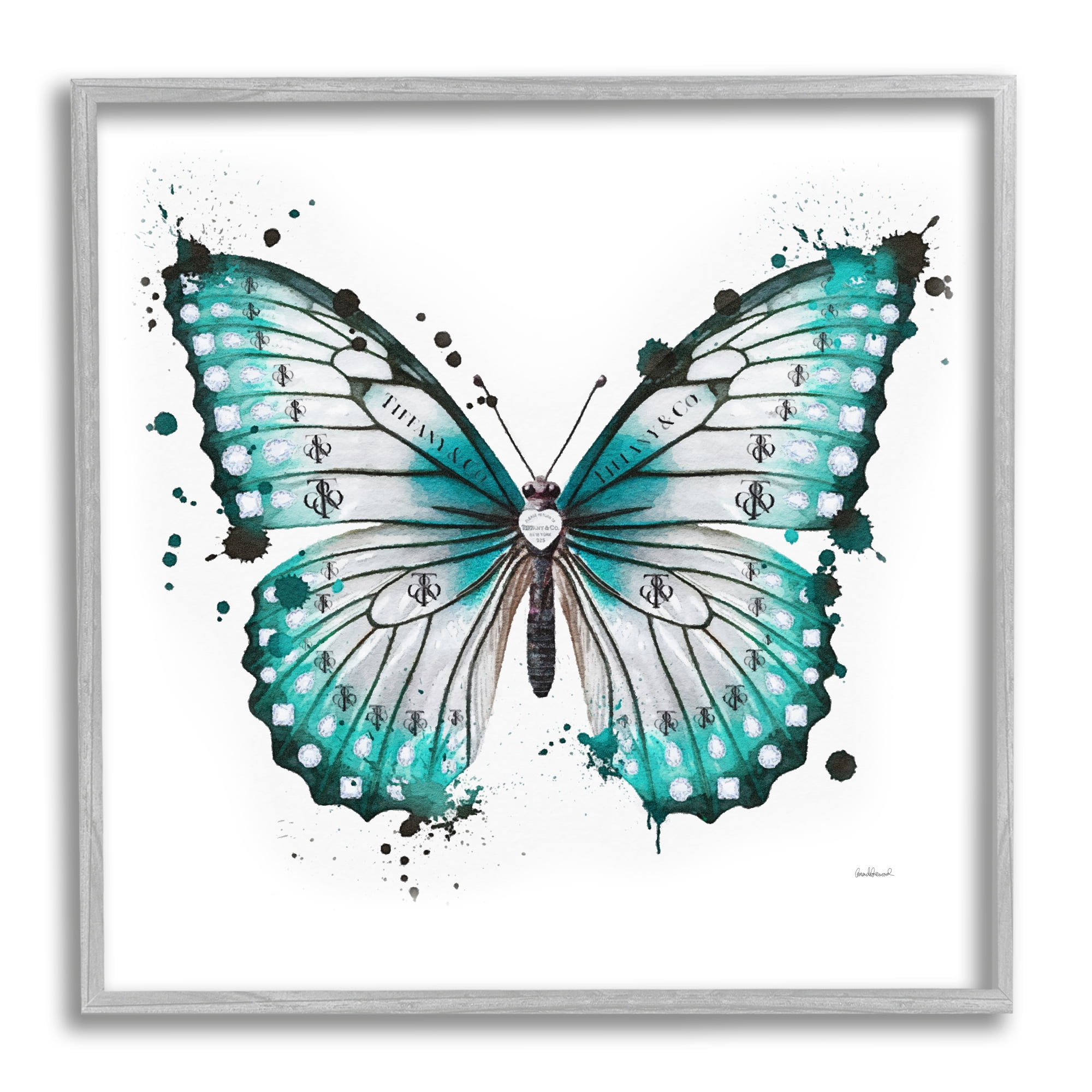 Gray Framed Blue Butterfly Canvas Print, 17 x 17
