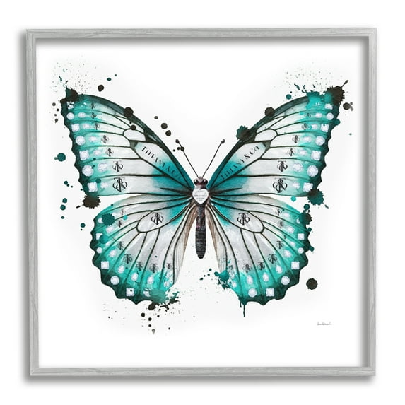 Stupell Industries Blue Glam Butterfly Animals & Insects Painting Gray Framed Art Print Wall Art, 24 x 24
