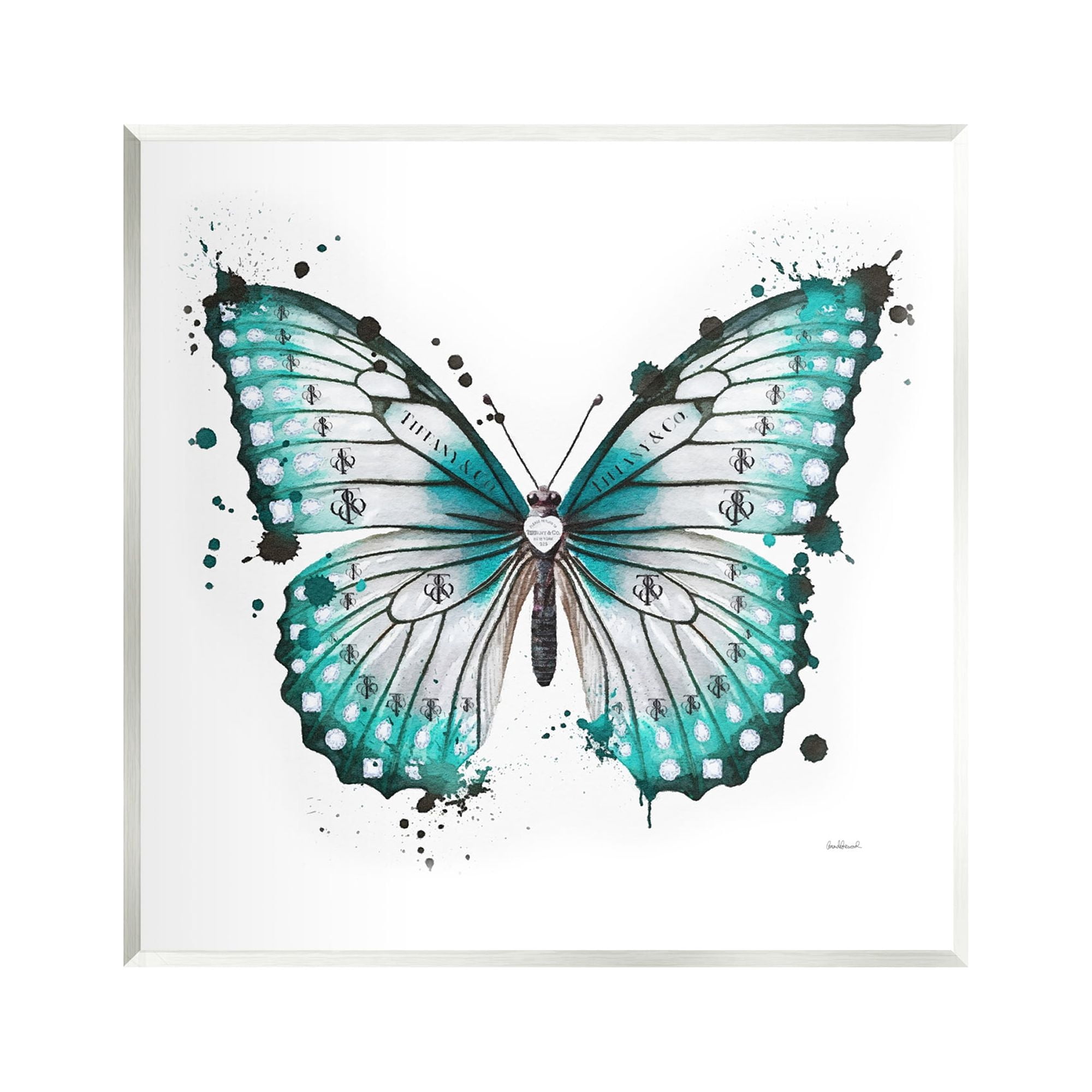 Stupell Industries Blue Glam Butterfly Animals & Insects Painting Unframed Art Print Wall Art, 12 x 12