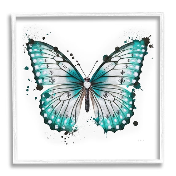 Stupell Industries Blue Glam Butterfly Animals & Insects Painting White Framed Art Print Wall Art, 12 x 12