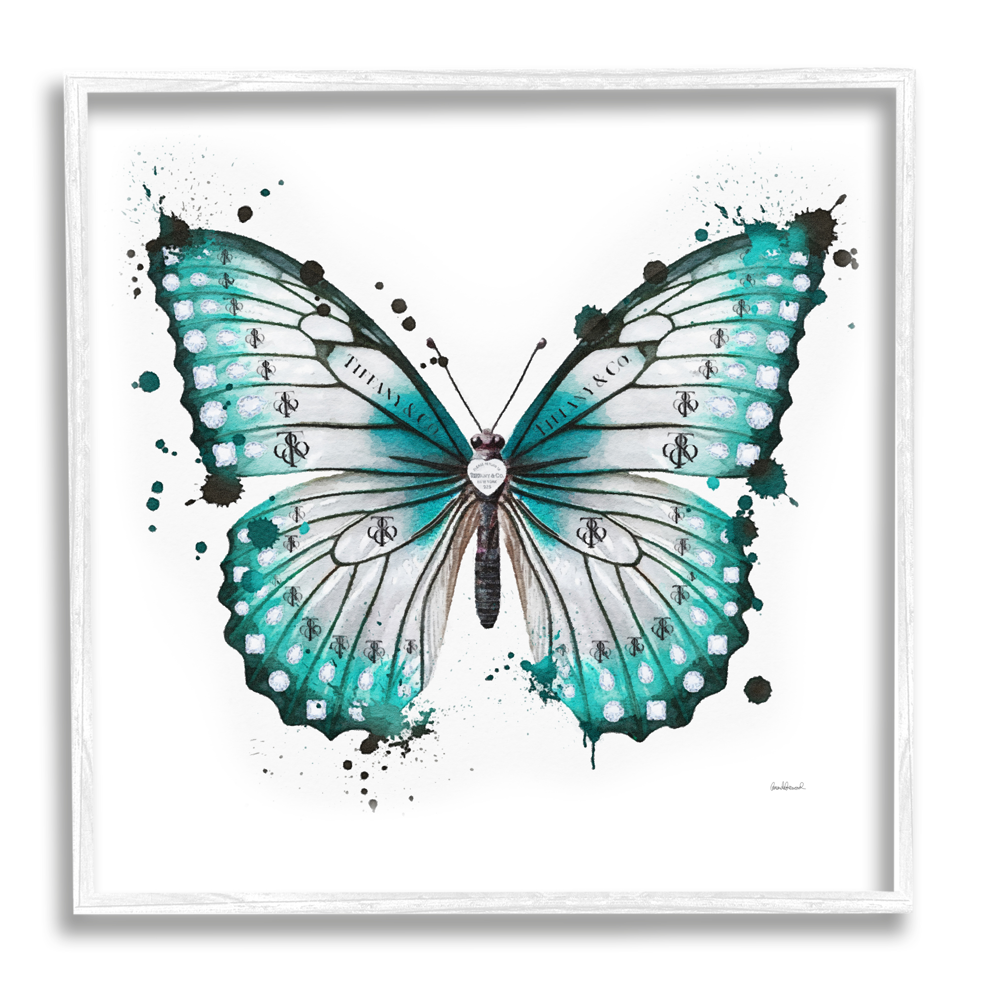 Stupell Industries Blue Glam Butterfly Animals & Insects Painting White Framed Art Print Wall Art, 17 x 17