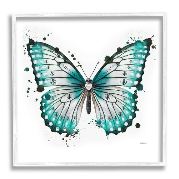 Stupell Industries Blue Glam Butterfly Animals & Insects Painting White Framed Art Print Wall Art, 24 x 24