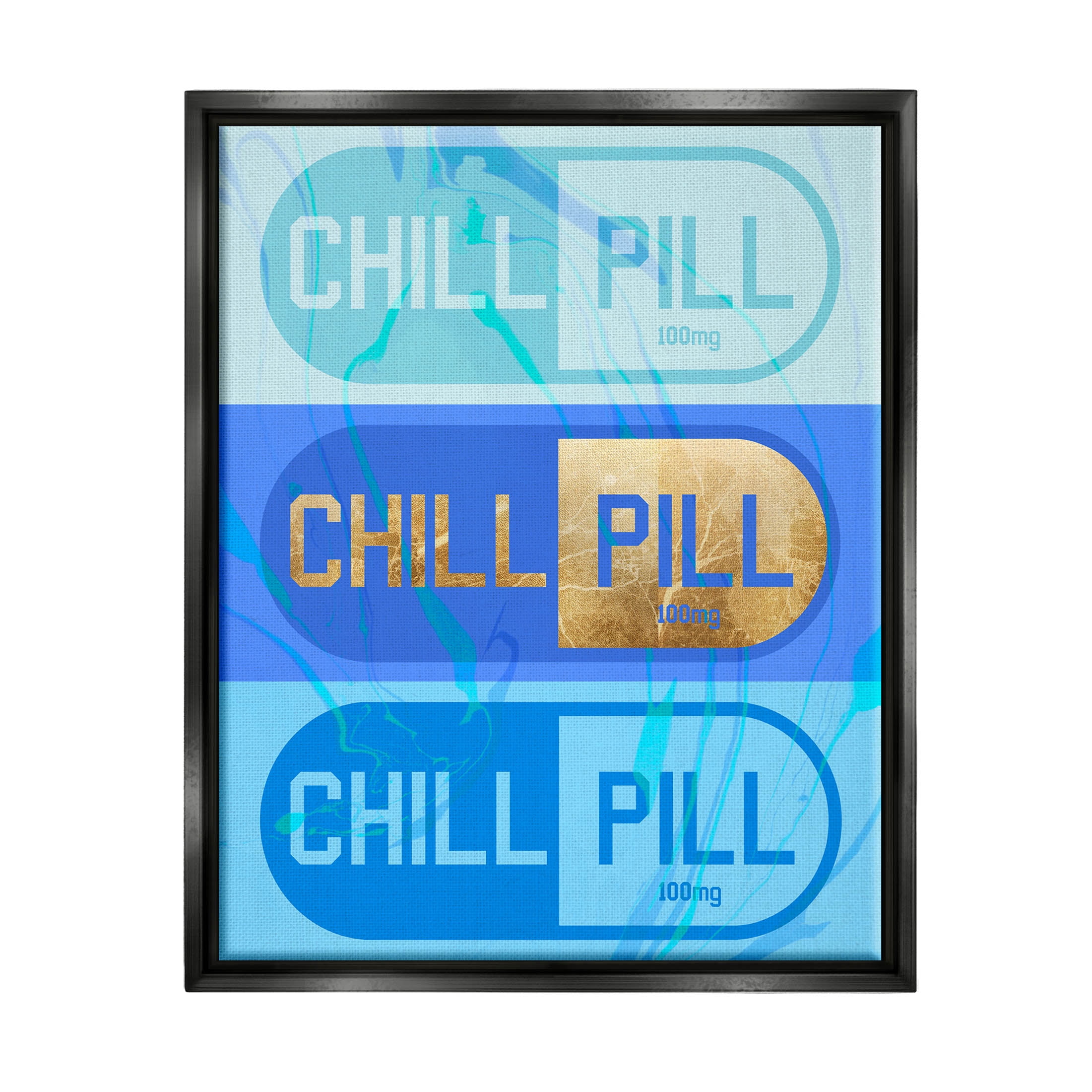 Stupell Industries Blue Glam Chill Pill Graphic Art Jet Black Floating Framed Canvas Print Wall Art, Design by Daphne Polselli