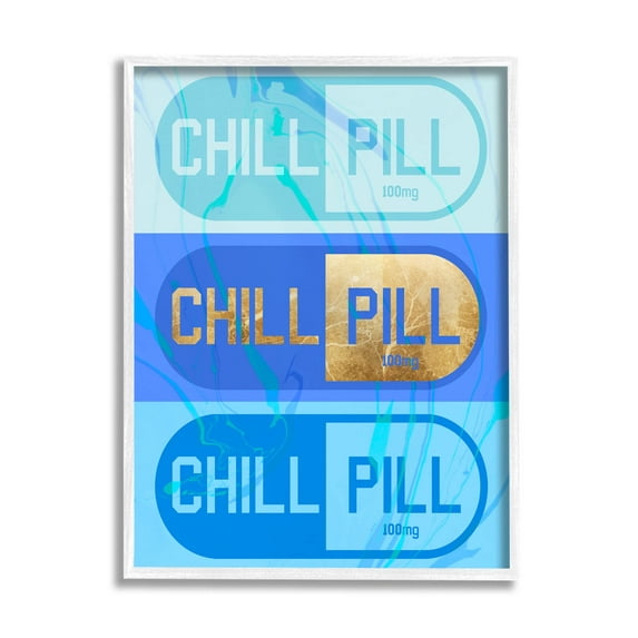 Stupell Industries Blue Glam Chill Pill Graphic Art White Framed Art Print Wall Art, Design by Daphne Polselli