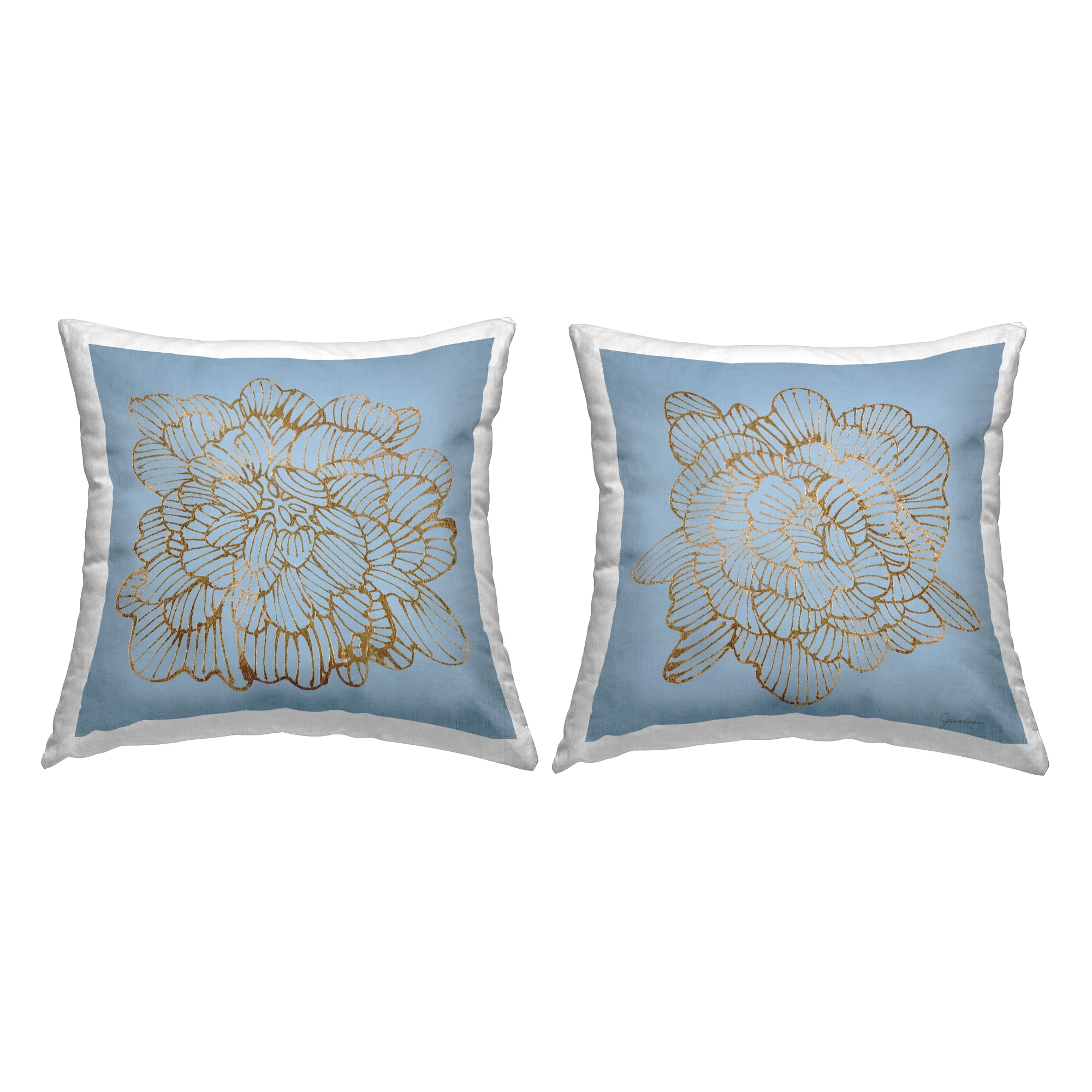 Stupell Industries Blue Glam Flower Blossoms Square Decorative Printed Throw Pillow, 18 x 18, Set of 2
