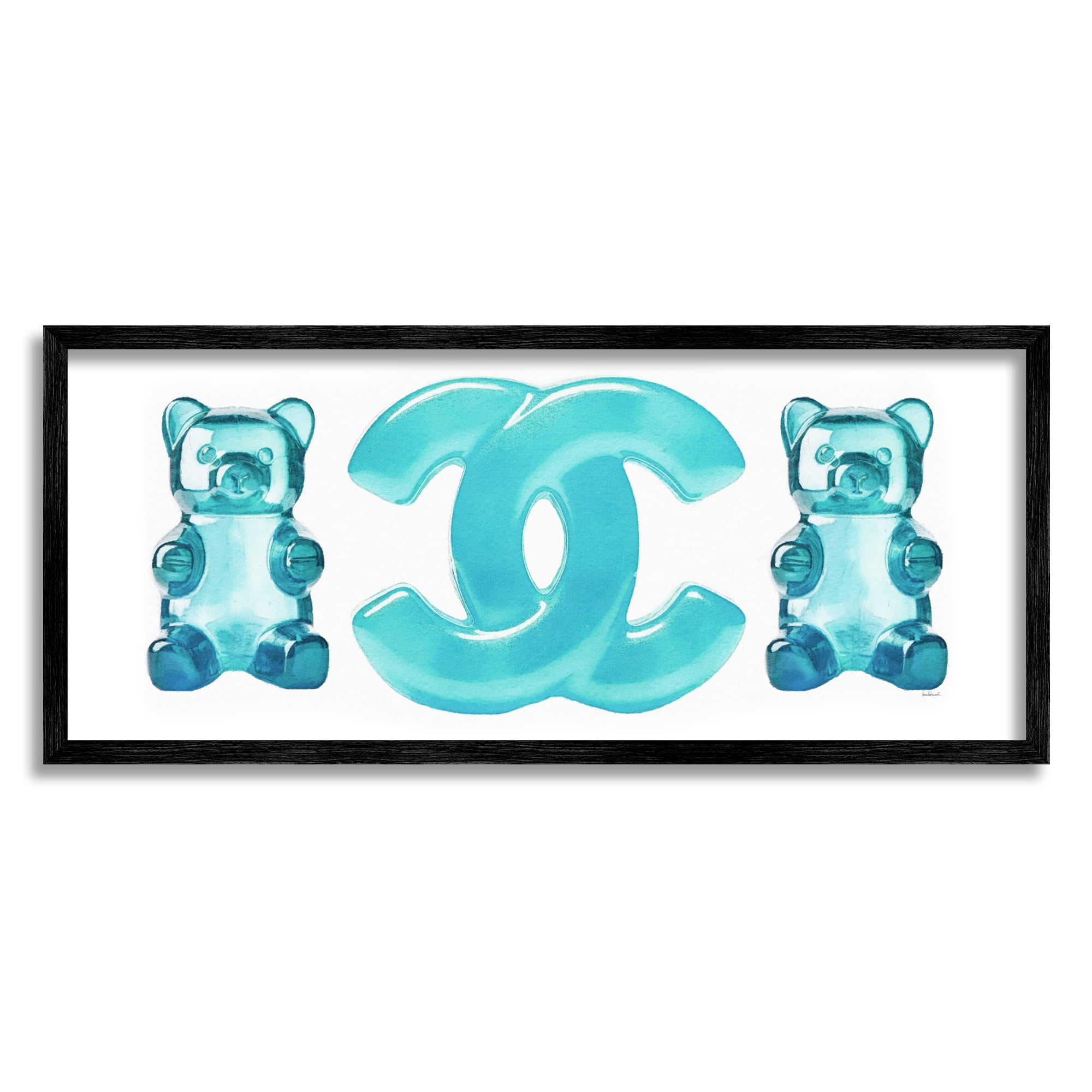 Stupell Industries Blue Glam Gummy Beauty & Fashion Painting Black Framed Art Print Wall Art, 30 x 13