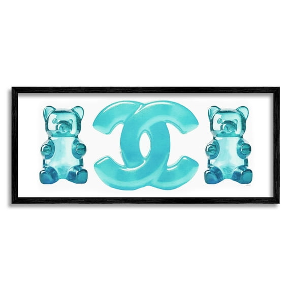 Stupell Industries Blue Glam Gummy Beauty & Fashion Painting Black Framed Art Print Wall Art, 30 x 13