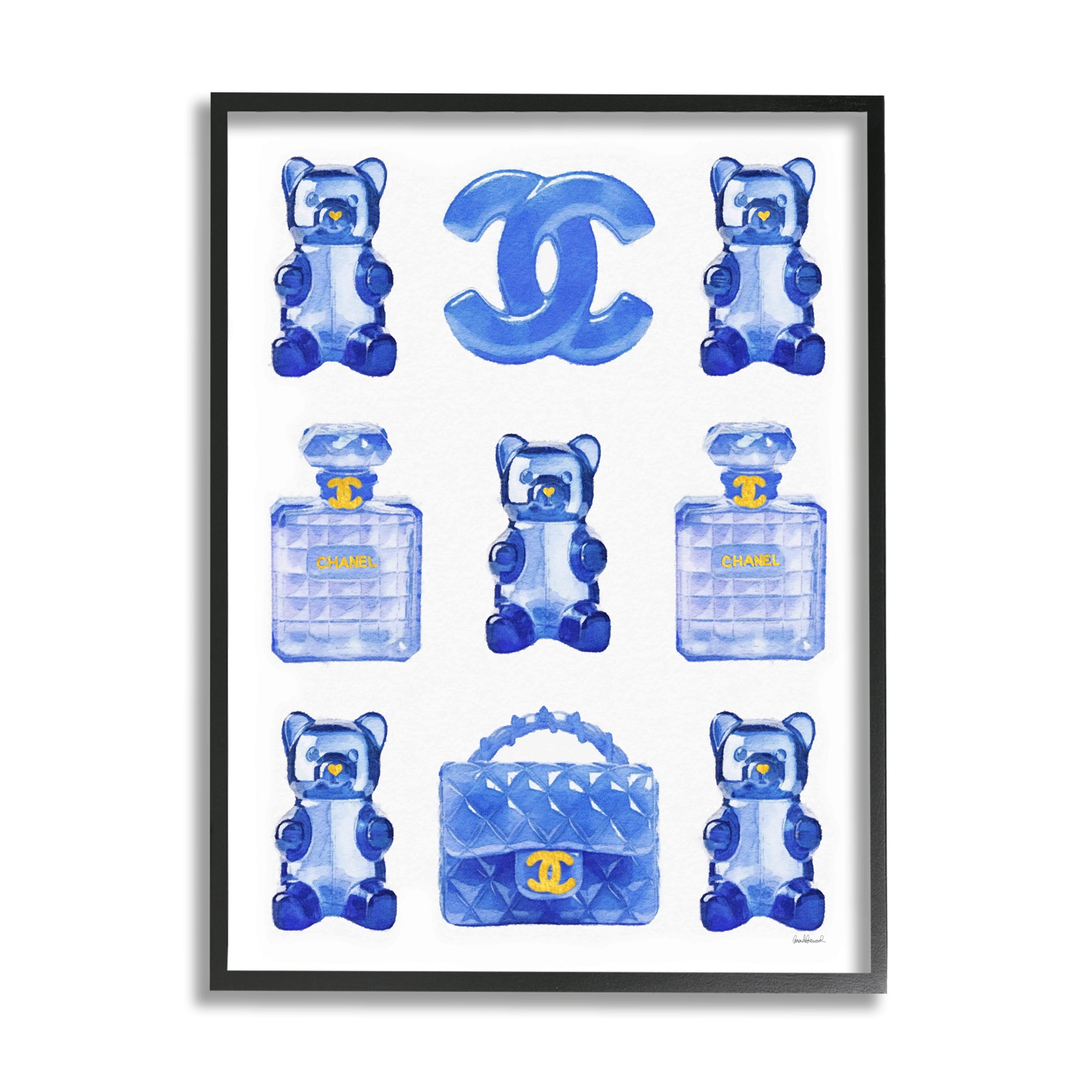 Stupell Industries Blue Glam Gummy Candy Beauty & Fashion Painting Black Framed Art Print Wall Art, 16 x 20