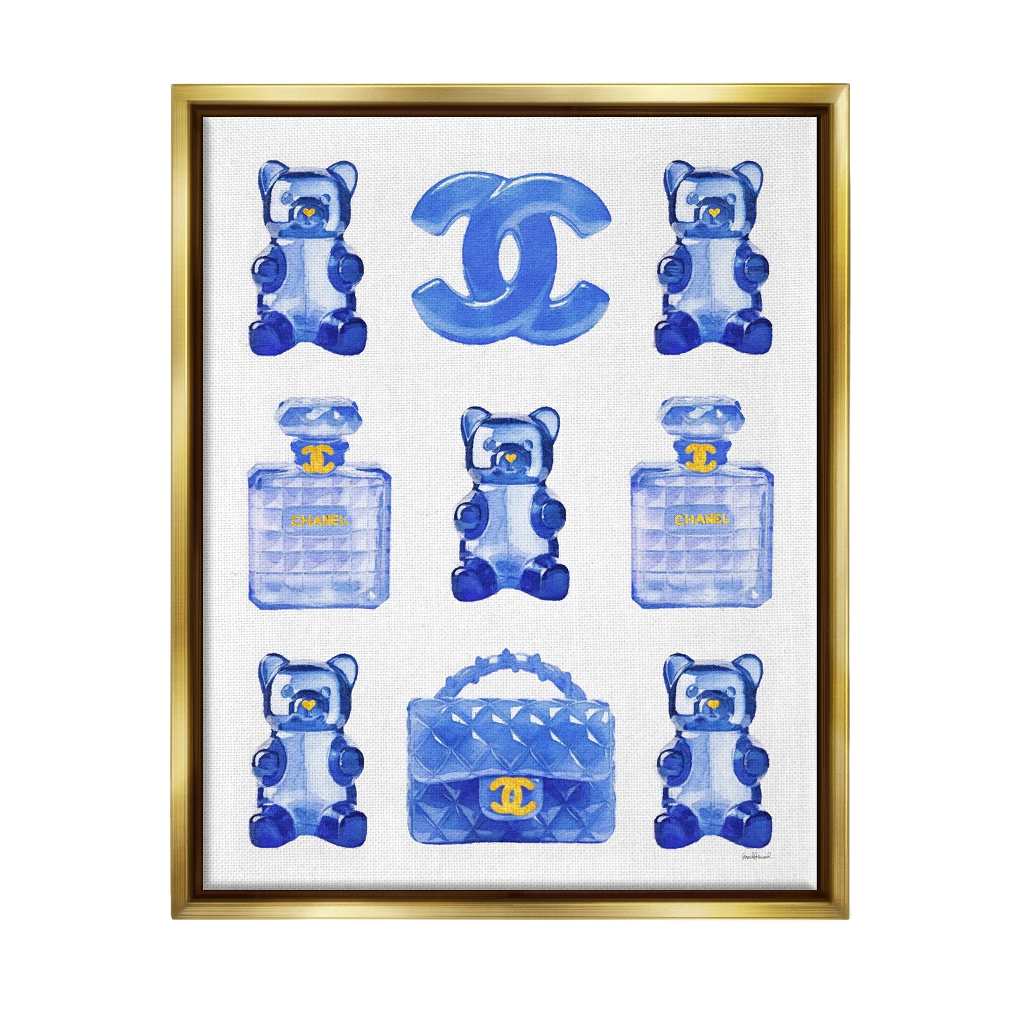 Stupell Industries Blue Glam Gummy Candy Beauty & Fashion Painting Gold Floater Framed Canvas Art Print Wall Art, 17 x 21