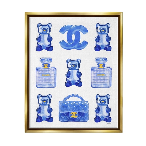 Stupell Industries Blue Glam Gummy Candy Beauty & Fashion Painting Gold Floater Framed Canvas Art Print Wall Art, 17 x 21