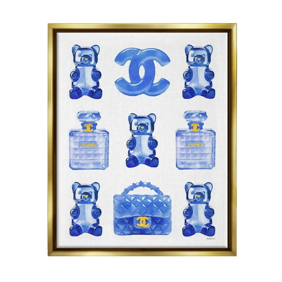 Stupell Industries Blue Glam Gummy Candy Beauty & Fashion Painting Gold Floater Framed Canvas Art Print Wall Art, 25 x 31