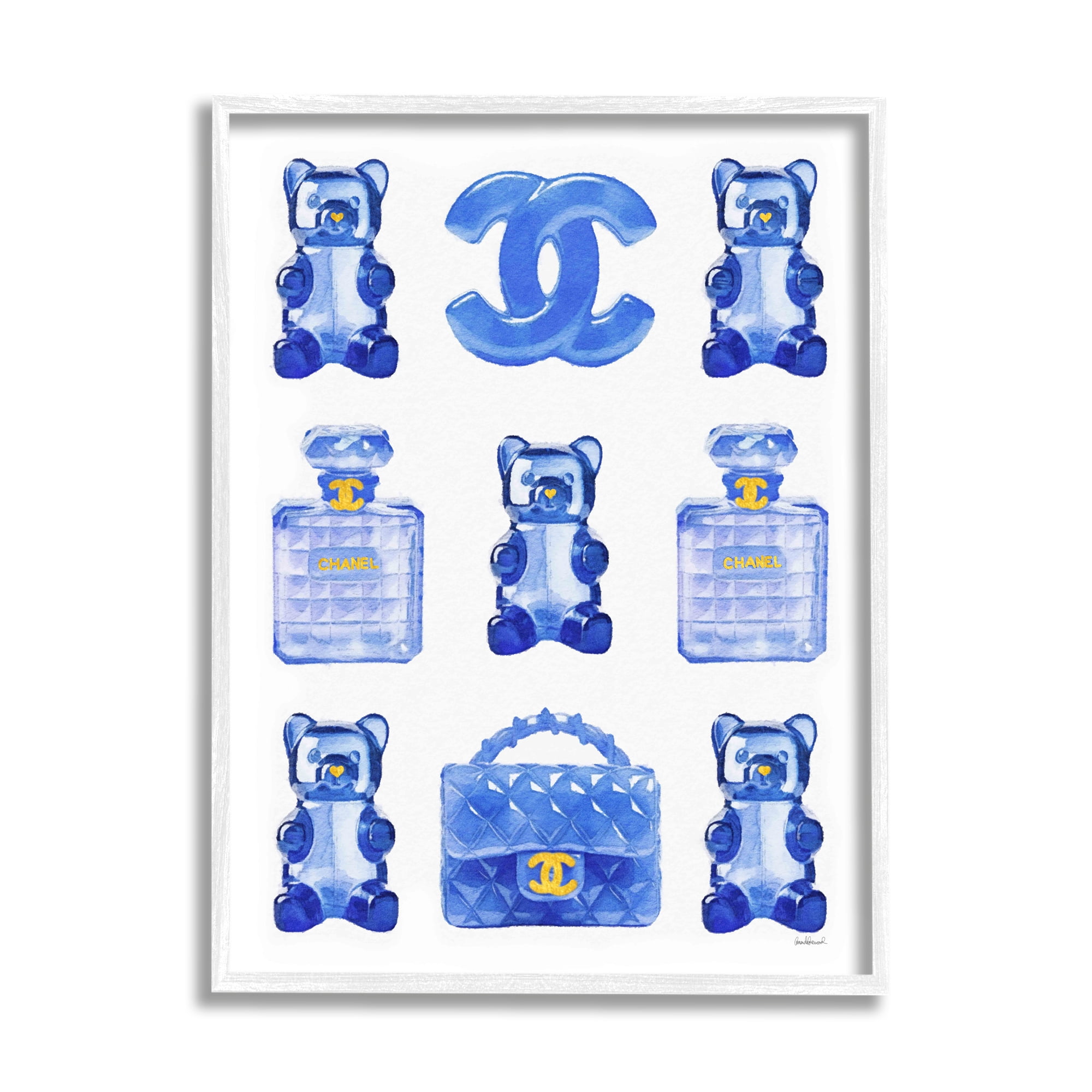 Stupell Industries Blue Glam Gummy Candy Beauty & Fashion Painting White Framed Art Print Wall Art, 24 x 30