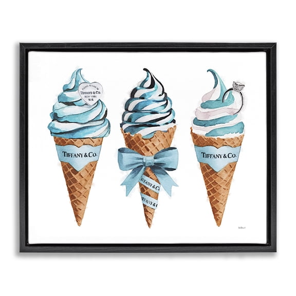 Stupell Industries Blue Glam Ice Cream Cones Black Framed Floater Canvas Wall Art design by Amanda Greenwood, 17 x 21