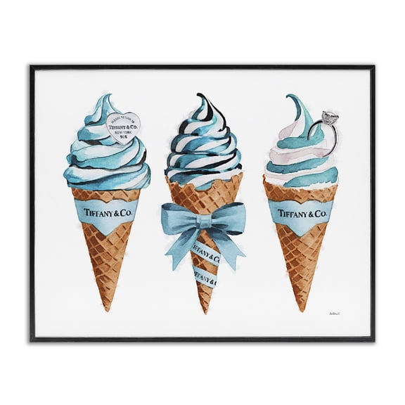 Stupell Industries Blue Glam Ice Cream Cones Black Framed Giclee Art design by Amanda Greenwood, 16 x 20