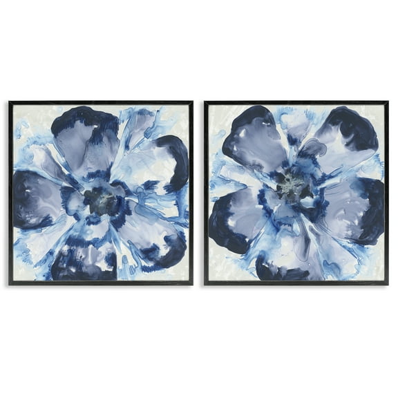 Stupell Industries Blue Glass Blossoms 2 Piece Black Framed Giclee Art Set design by June Erica Vess, 12 x 12