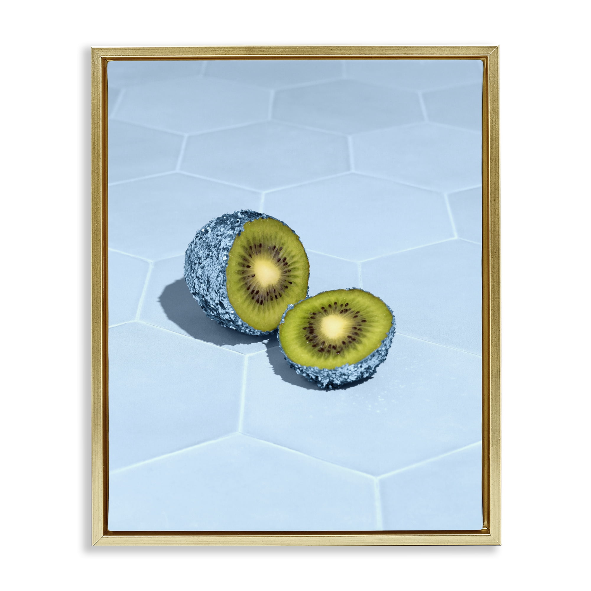 Stupell Industries Blue Glimmer Kiwi Gold Framed Floater Canvas Wall Art, design by LISH Creative