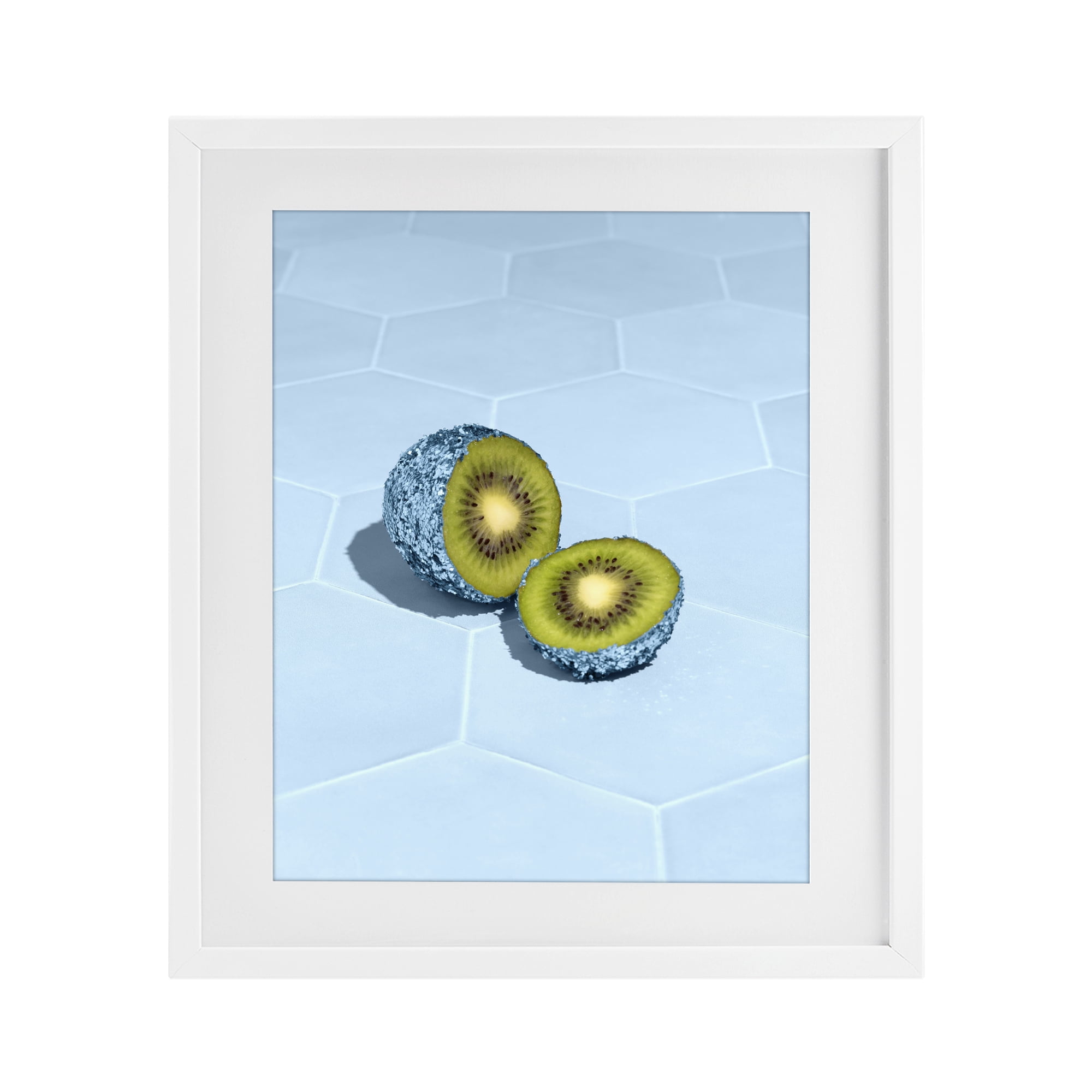 Stupell Industries Blue Glimmer Kiwi White Framed Print Under Glass, design by LISH Creative