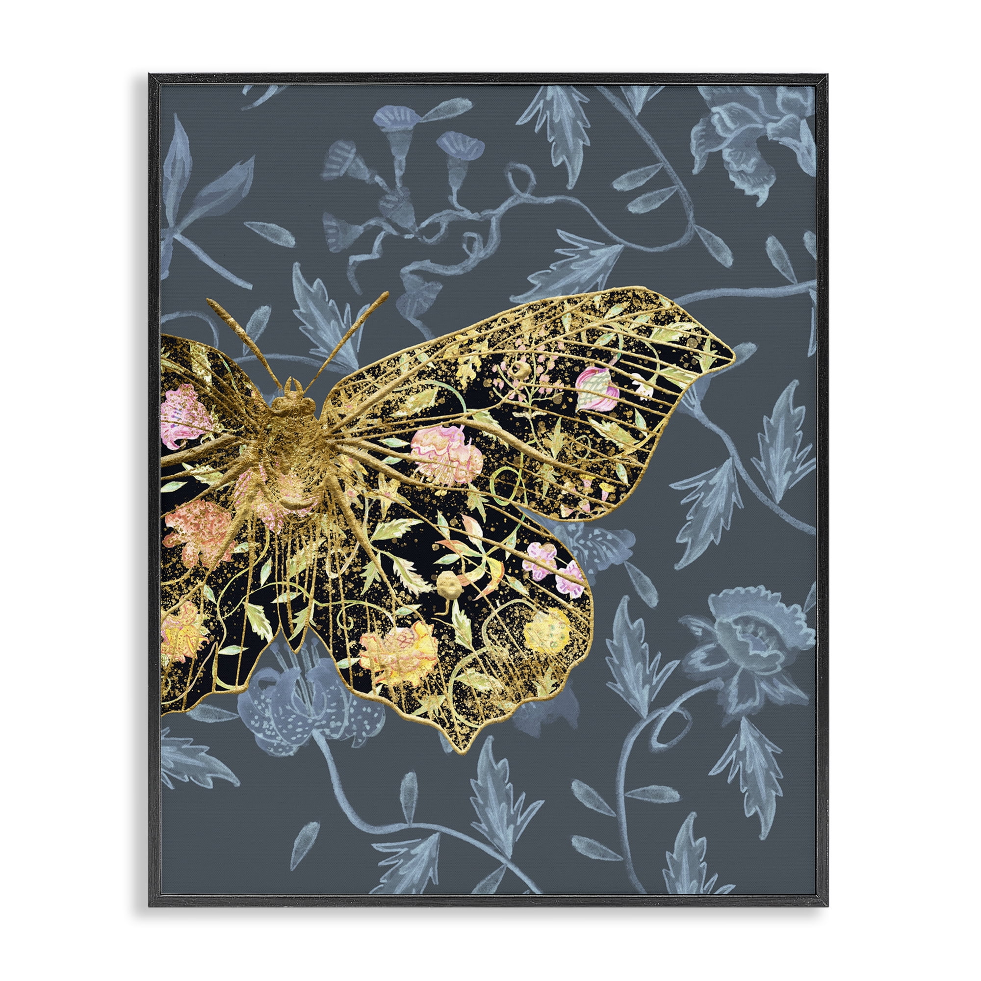 Stupell Industries Blue & Gold Butterfly Animals & Insects Painting Black Framed Art Print Wall Art, 24 x 30