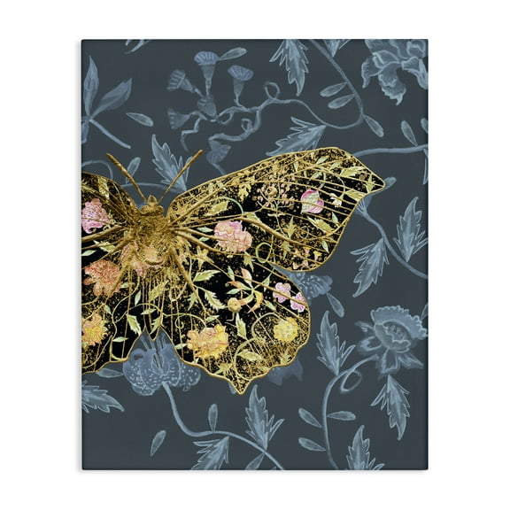 Stupell Industries Blue & Gold Butterfly Animals & Insects Painting Gallery Wrapped Canvas Art Print Wall Art, 16 x 20