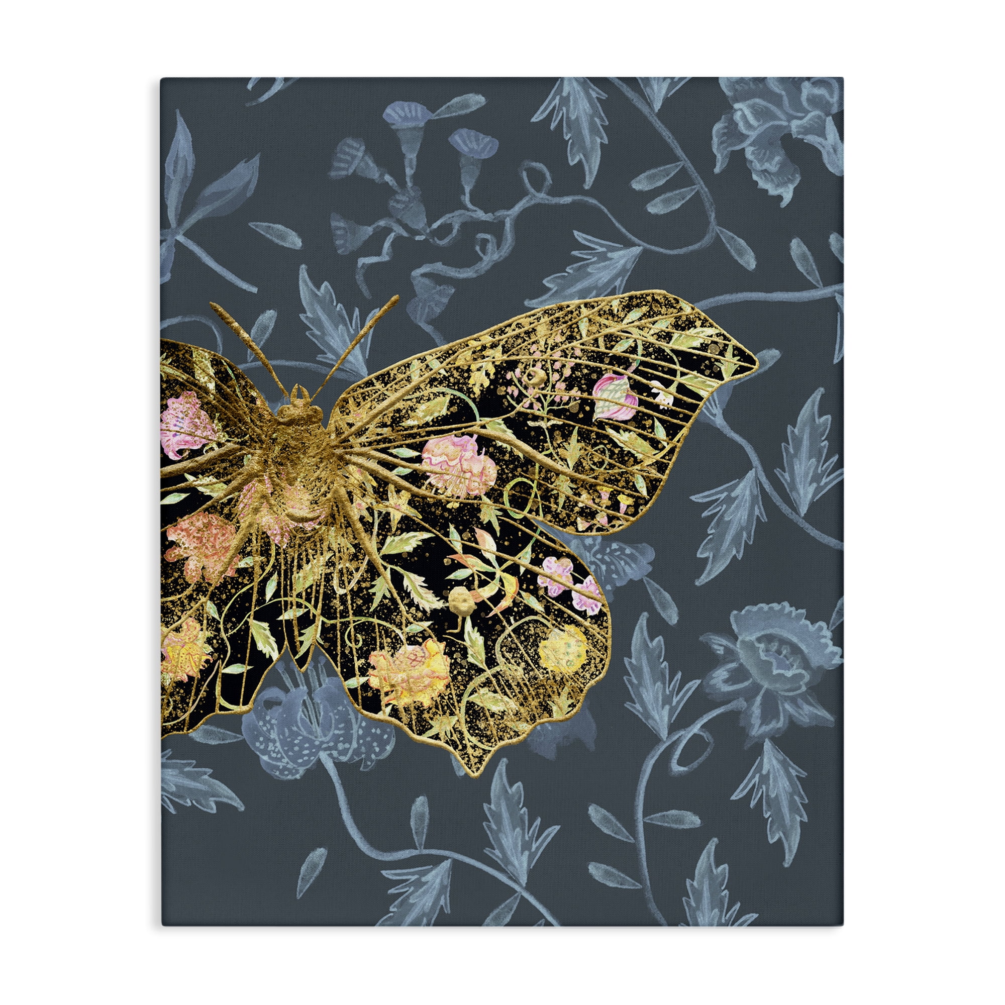 Stupell Industries Blue & Gold Butterfly Animals & Insects Painting Gallery Wrapped Canvas Art Print Wall Art, 24 x 30