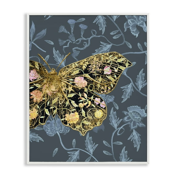 Stupell Industries Blue & Gold Butterfly Animals & Insects Painting White Framed Art Print Wall Art, 24 x 30