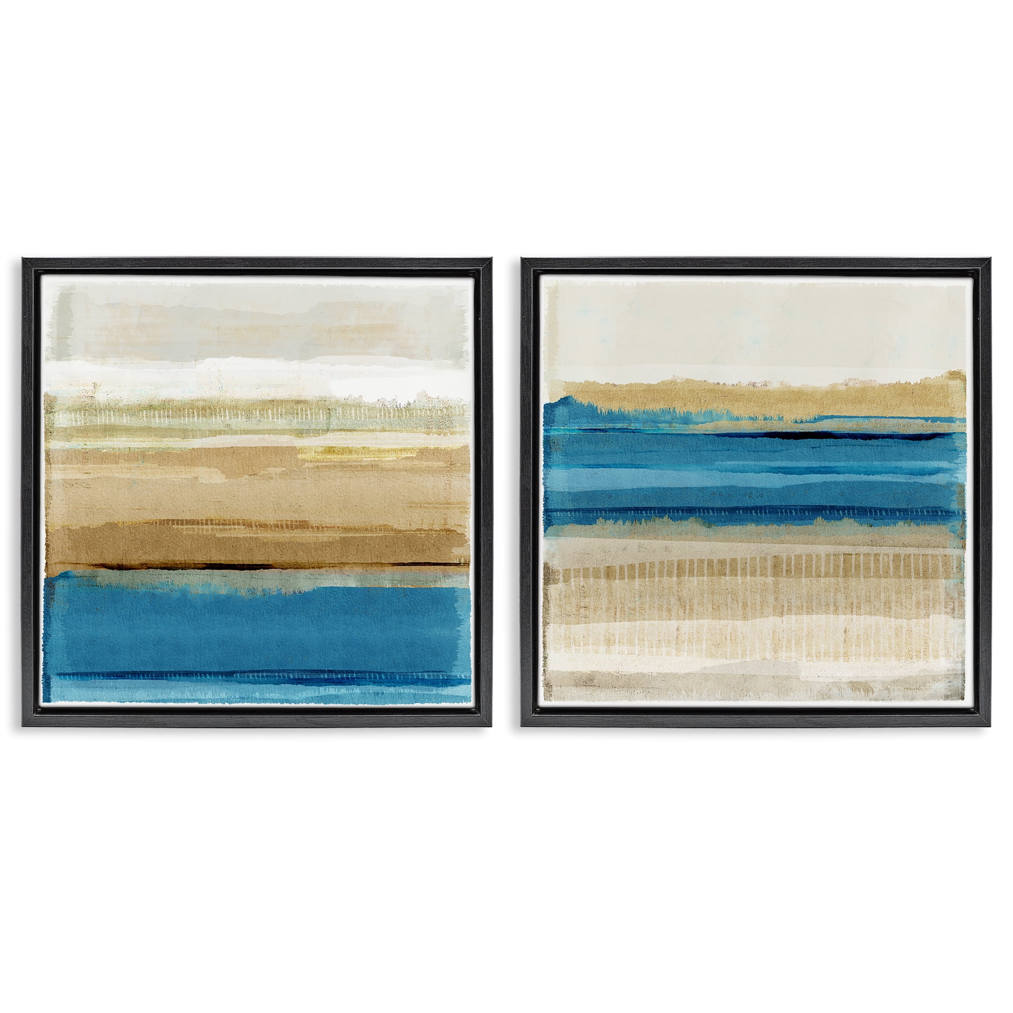 Stupell Industries Blue Gold Daze Striped Abstract Abstract Painting Black Floater Framed Canvas Art Print Wall Art, 25 x 25, Set of 2