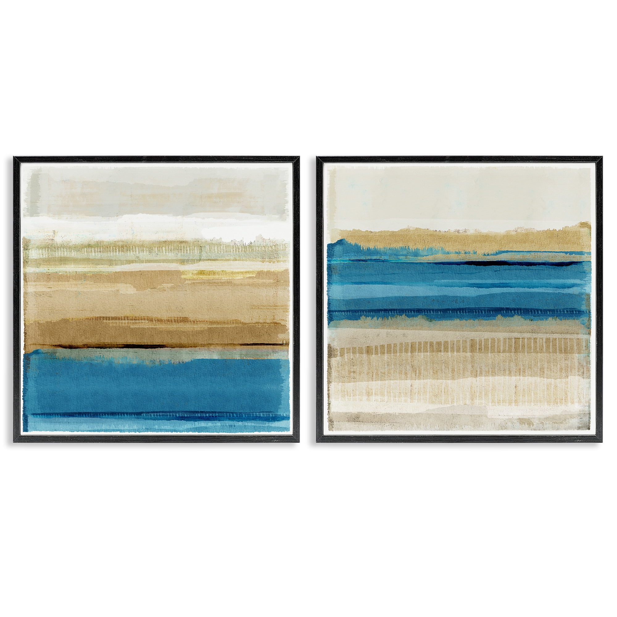 Stupell Industries Blue Gold Daze Striped Abstract Abstract Painting Black Framed Art Print Wall Art, 12 x 12, Set of 2