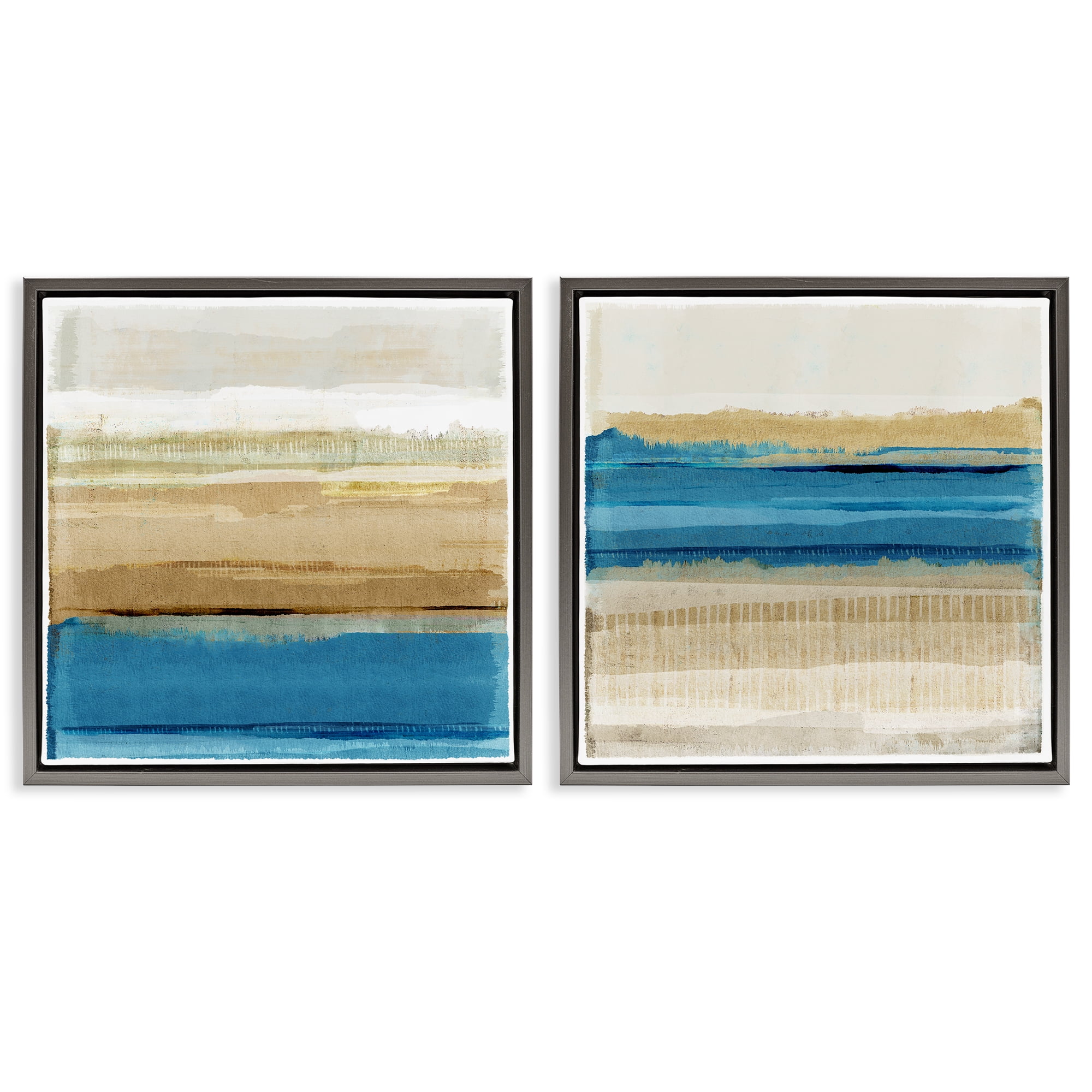 Stupell Industries Blue Gold Daze Striped Abstract Abstract Painting Gray Floater Framed Canvas Art Print Wall Art, 25 x 25, Set of 2