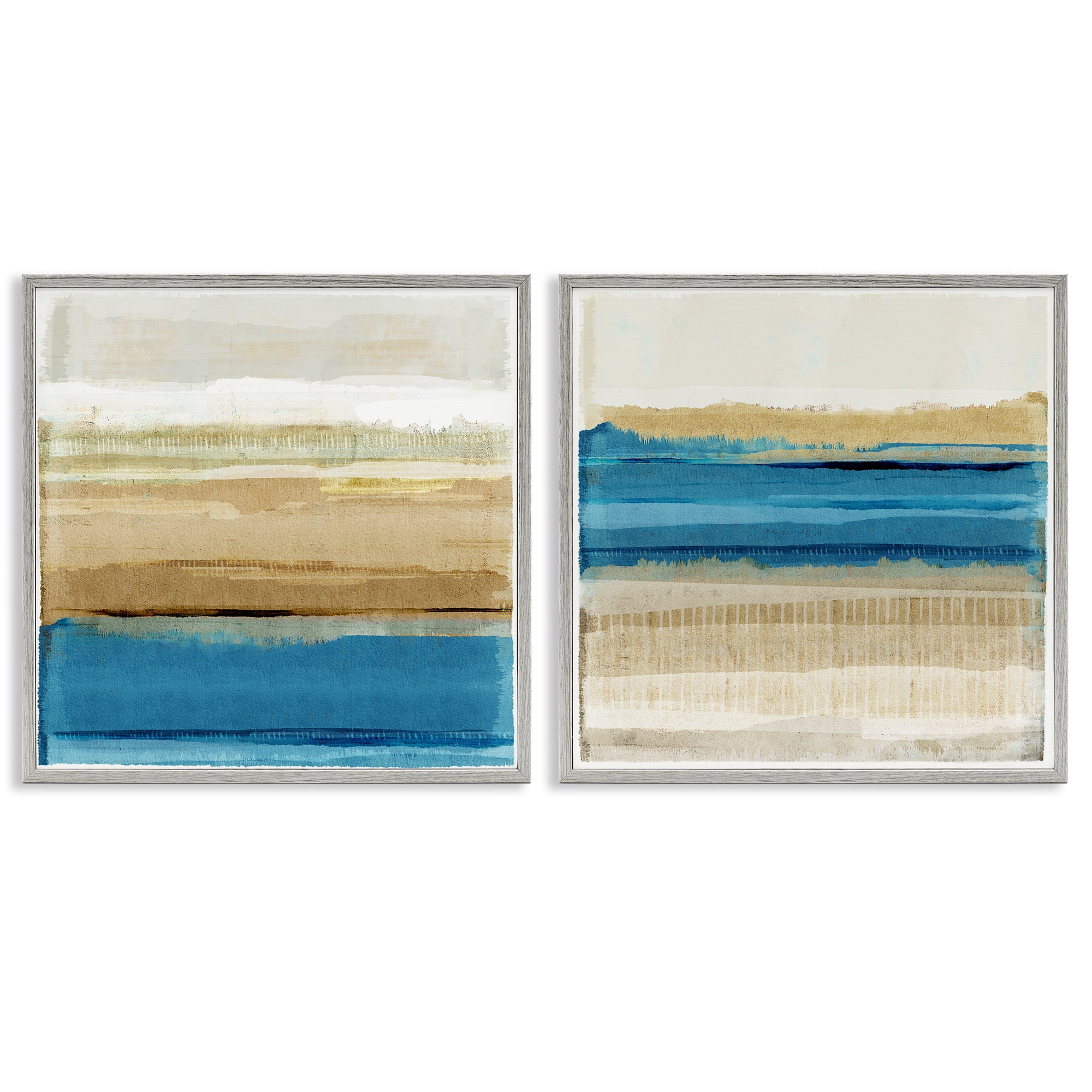 Stupell Industries Blue Gold Daze Striped Abstract Abstract Painting Gray Framed Art Print Wall Art, 24 x 24, Set of 2