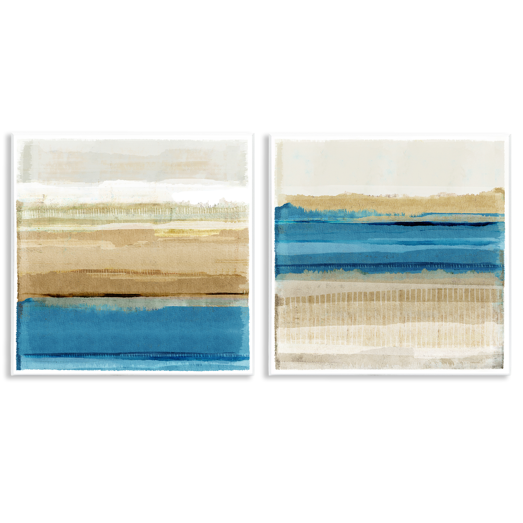 Stupell Industries Blue Gold Daze Striped Abstract Abstract Painting Unframed Art Print Wall Art, 12 x 12, Set of 2
