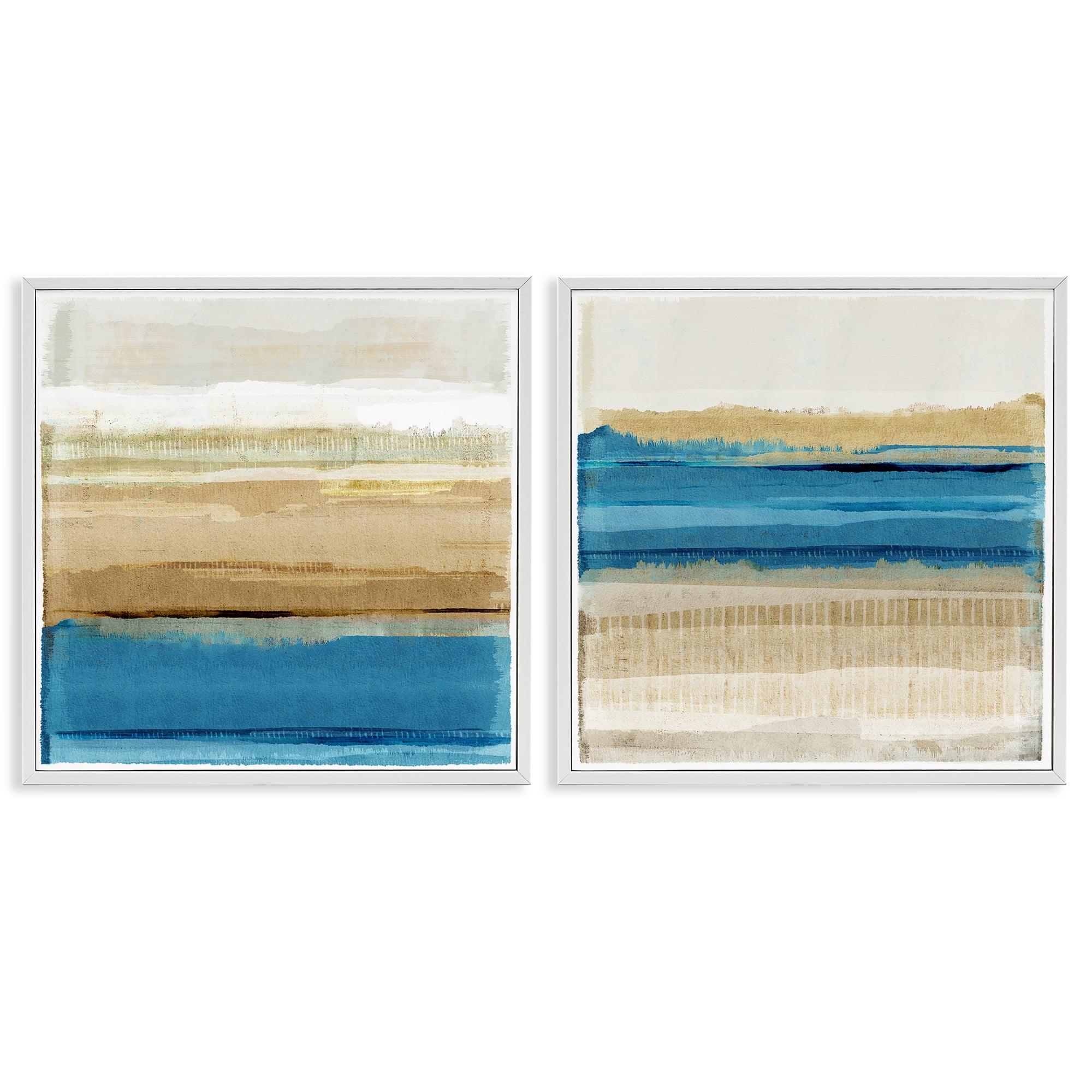 Stupell Industries Blue Gold Daze Striped Abstract Abstract Painting White Framed Art Print Wall Art, 17 x 17, Set of 2