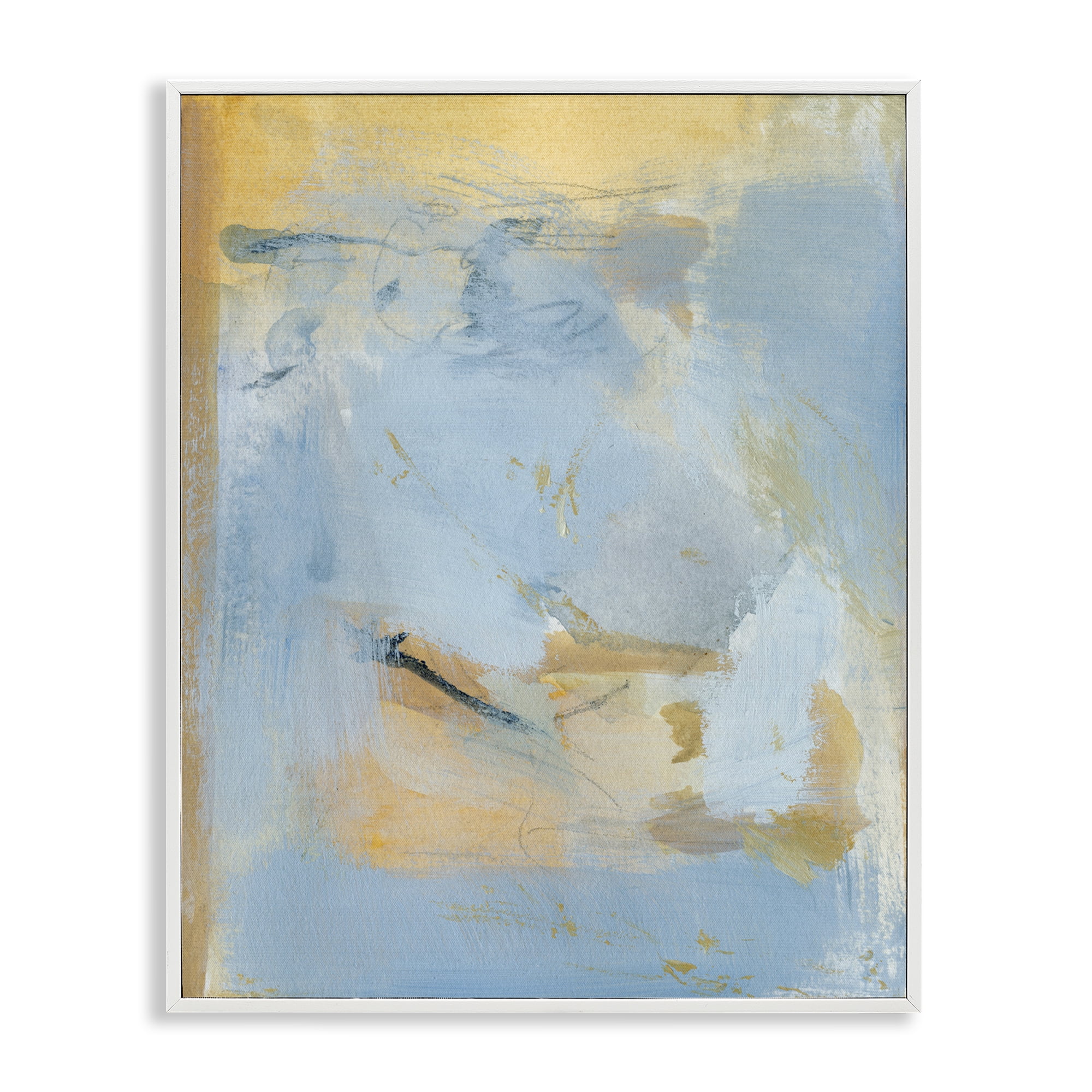 Stupell Industries Blue & Gold Organic Abstract Abstract Painting White Framed Art Print Wall Art, 24 x 30