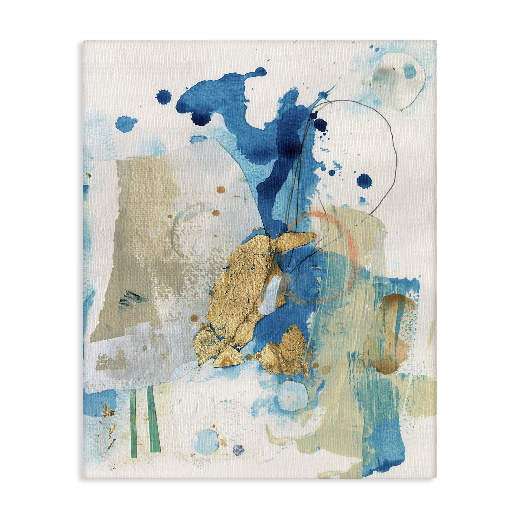 Stupell Industries Blue & Gold Splash Abstract Abstract Painting Gallery Wrapped Canvas Art Print Wall Art, 24 x 30