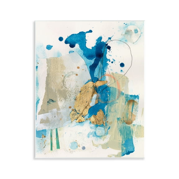 Stupell Industries Blue & Gold Splash Abstract Abstract Painting Unframed Art Print Wall Art, 11 x 14