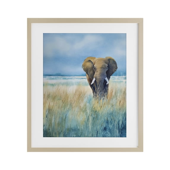 Stupell Industries Contemporary Blue Grass Elephant Birch Framed Print Under Glass, 17 x 21, by Franklyn Gregory