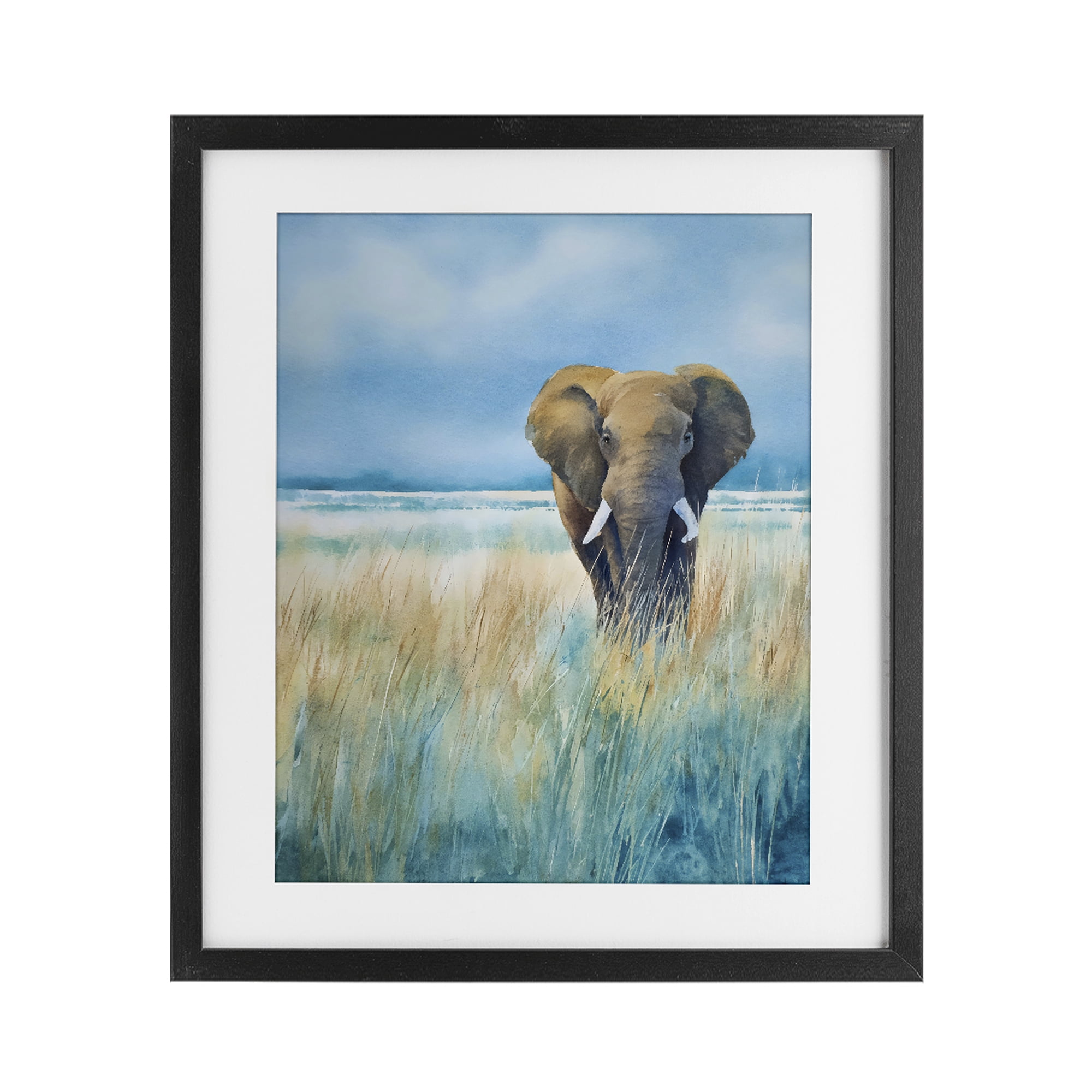 Stupell Industries Blue Grass Elephant Black Framed Print Under Glass, design by Franklyn Gregory