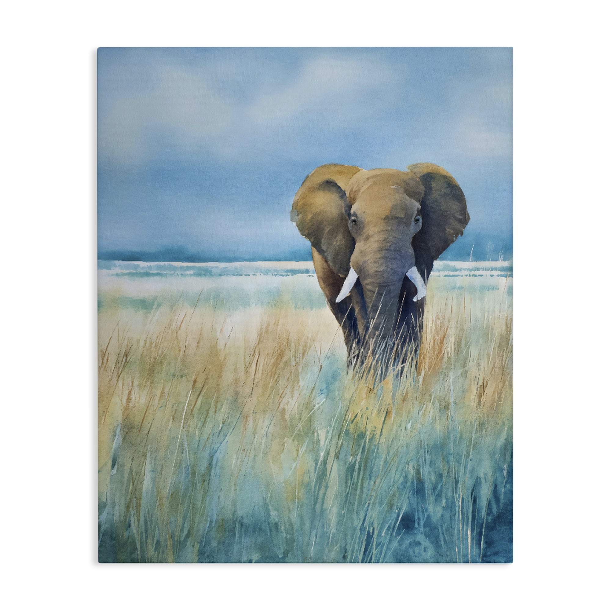 Stupell Industries Blue Grass Elephant Canvas Wall Art, design by Franklyn Gregory
