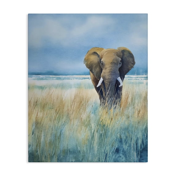 Stupell Industries Contemporary Blue Grass Elephant Canvas Art, 24 x 30, by Franklyn Gregory