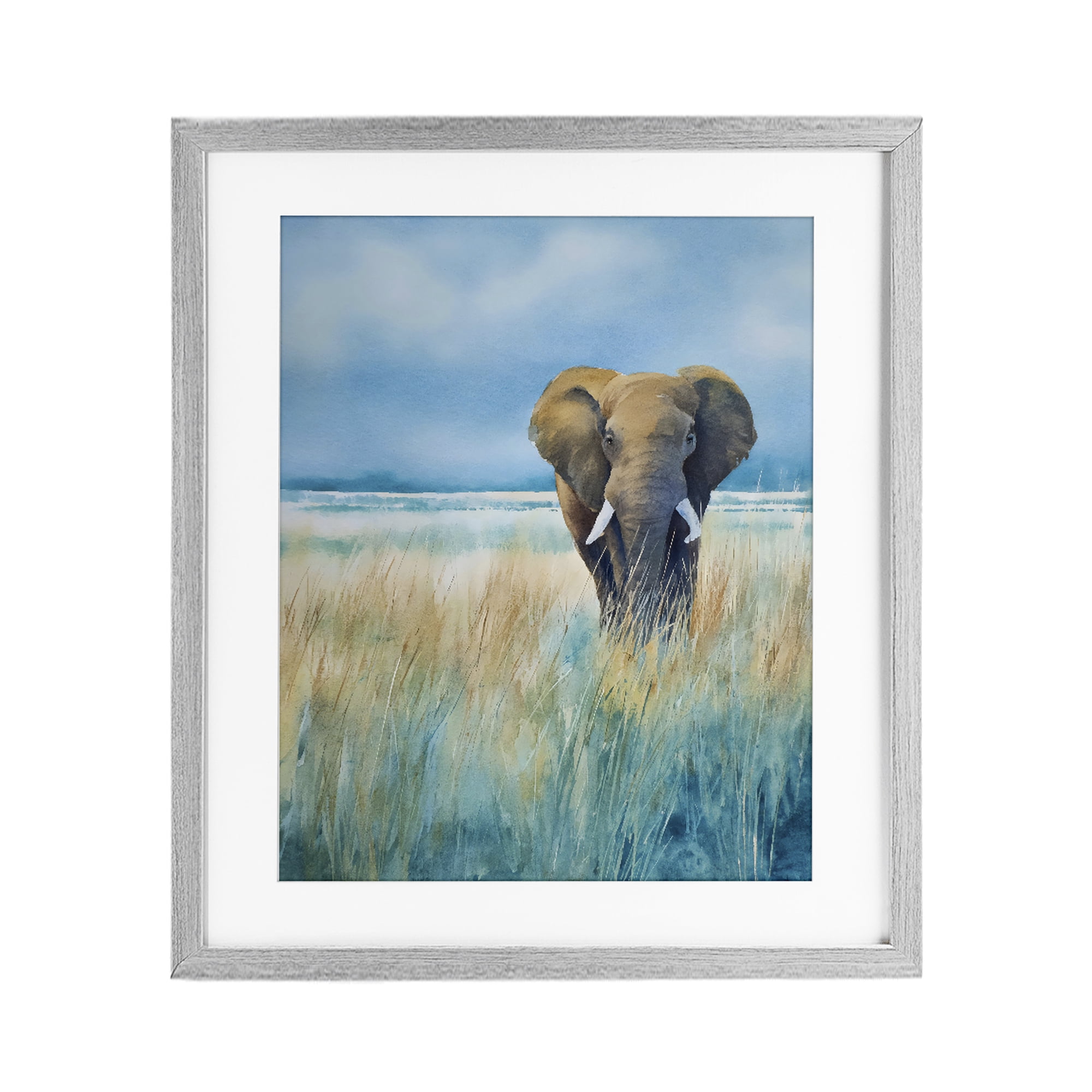 Stupell Industries Blue Grass Elephant Gray Framed Print Under Glass, design by Franklyn Gregory