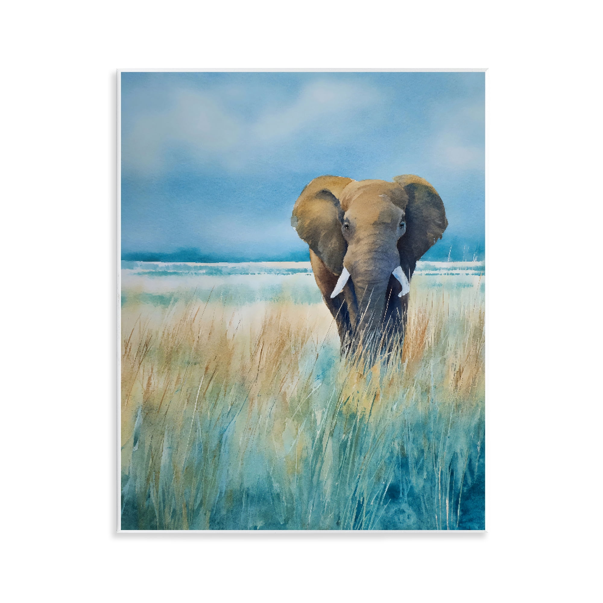 Stupell Industries Blue Grass Elephant Wall Plaque Art, design by Franklyn Gregory