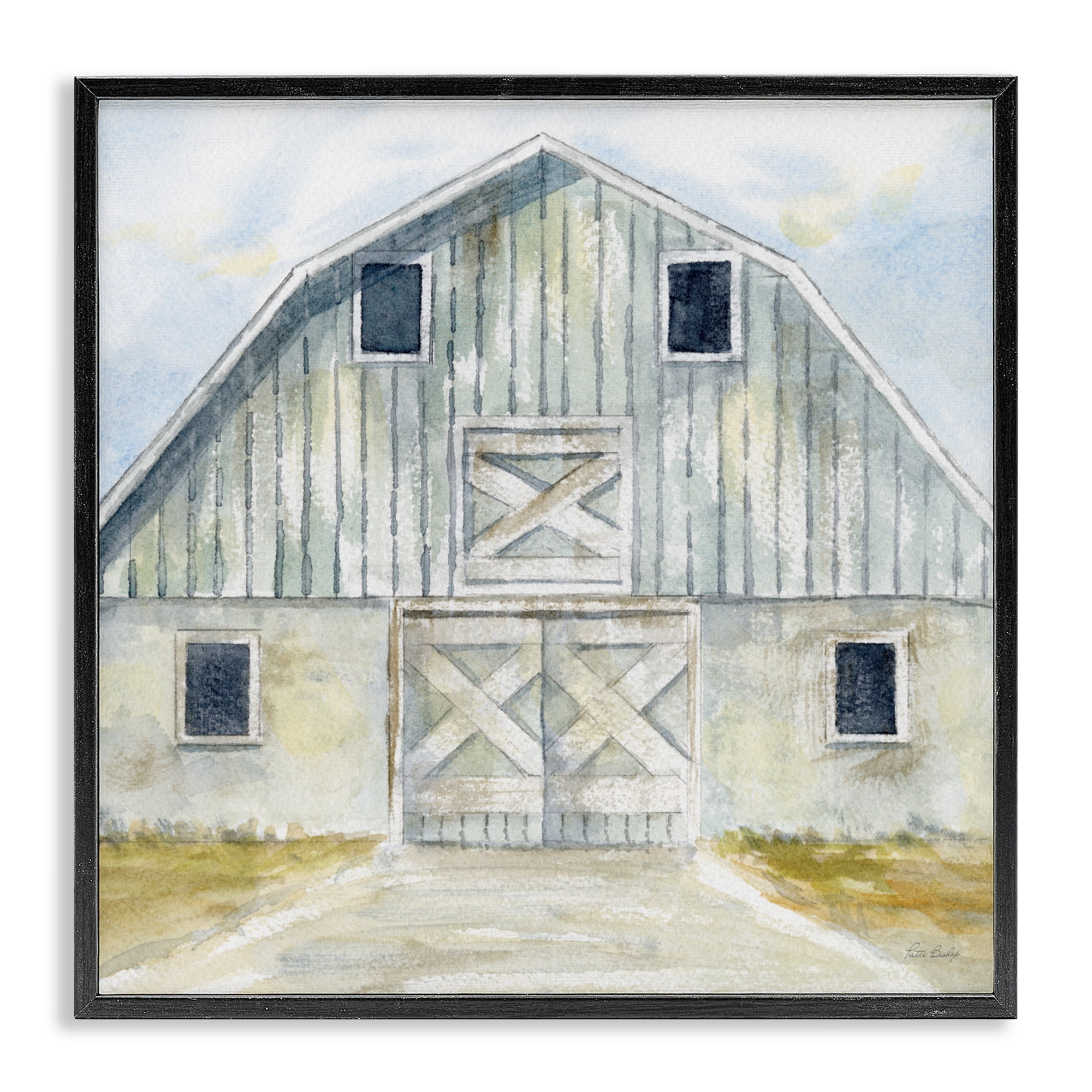 Stupell Industries Blue Gray Barn Black Framed Giclee Art, design by Patti Bishop