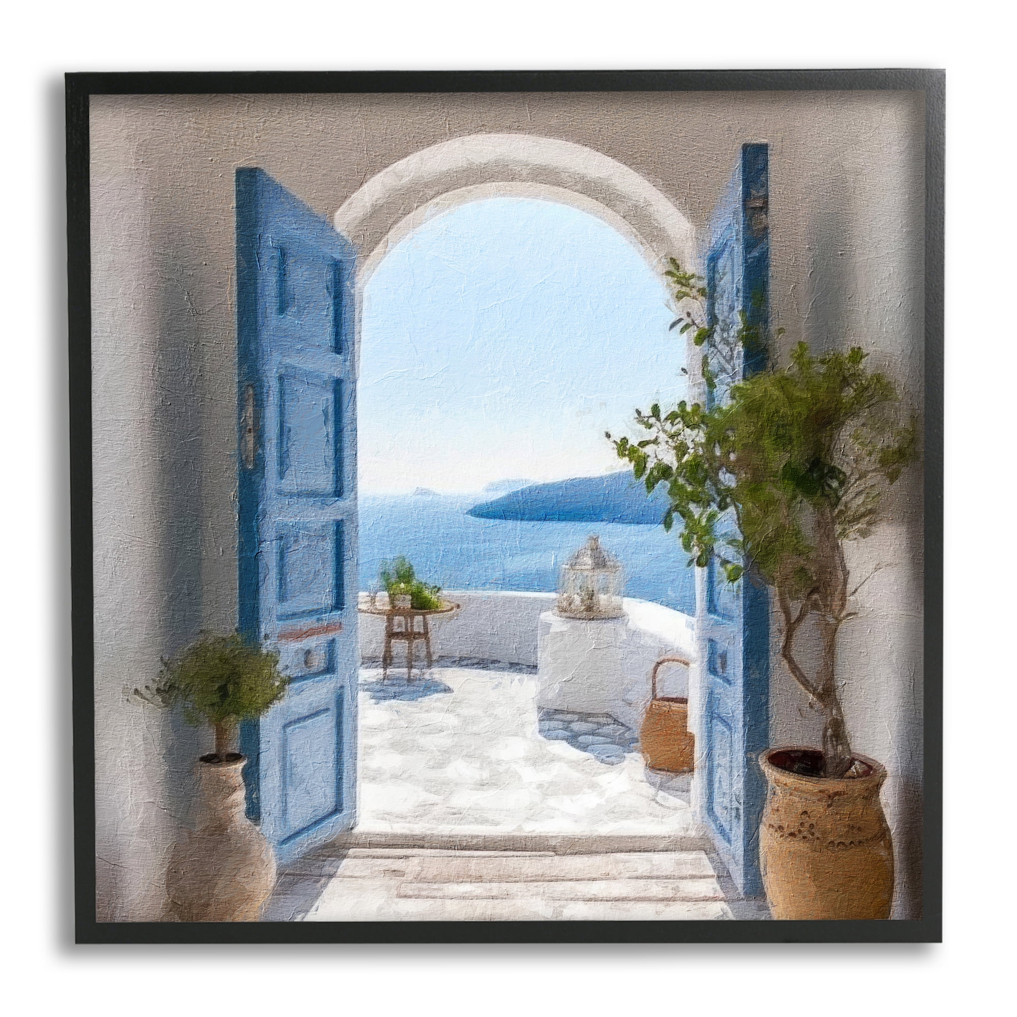 Stupell Industries Blue Greek Door Scenery Nature Photography Black Framed Art Print Wall Art, 24 x 24