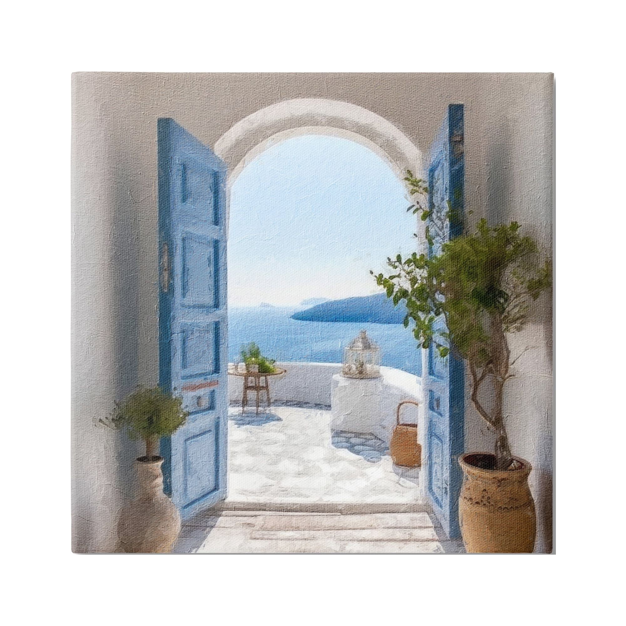 Stupell Industries Blue Greek Door Scenery Nature Photography Gallery Wrapped Canvas Print Wall Art, 30 x 30