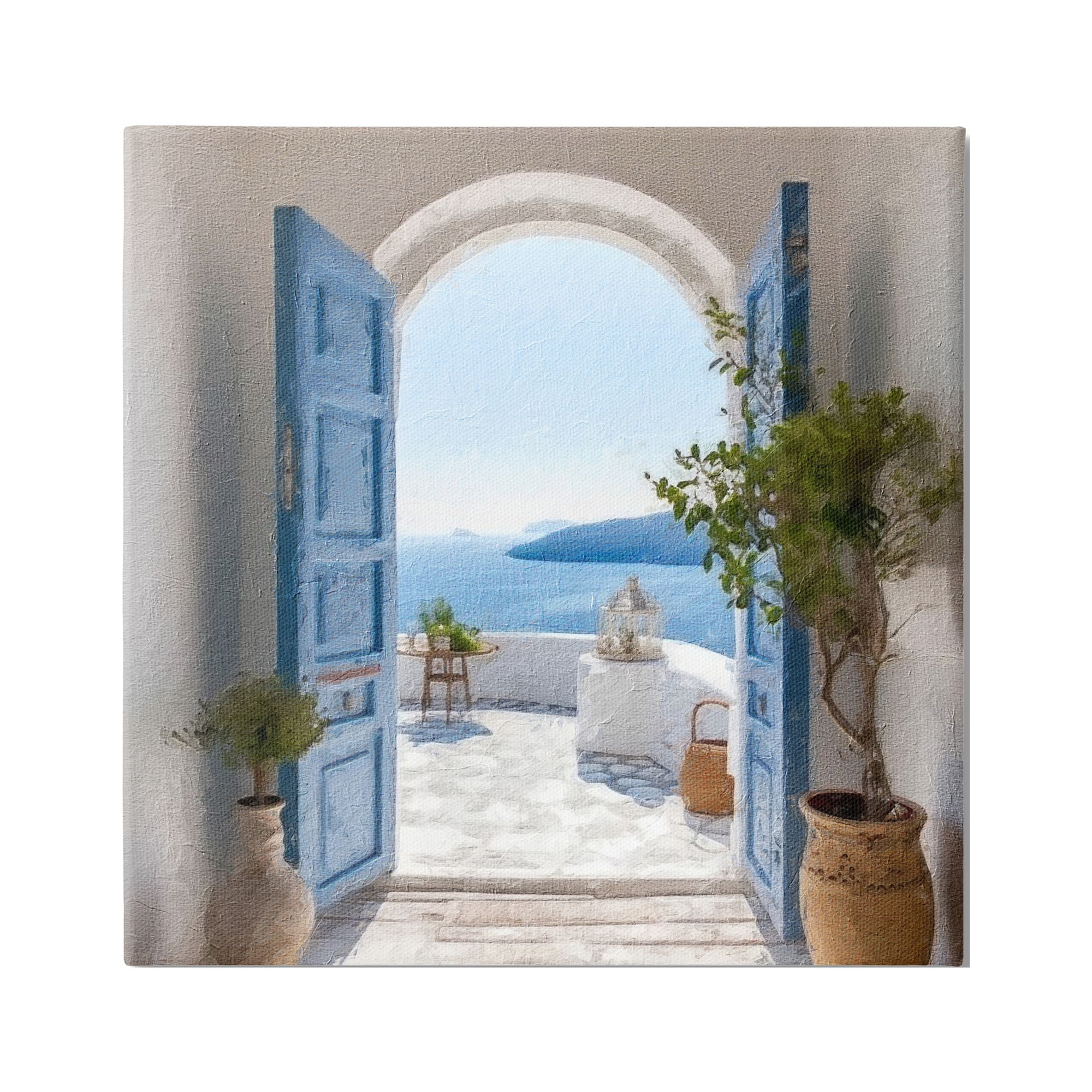 Stupell Industries Blue Greek Door Scenery Nature Photography Gallery Wrapped Canvas Print Wall Art, 36 x 36